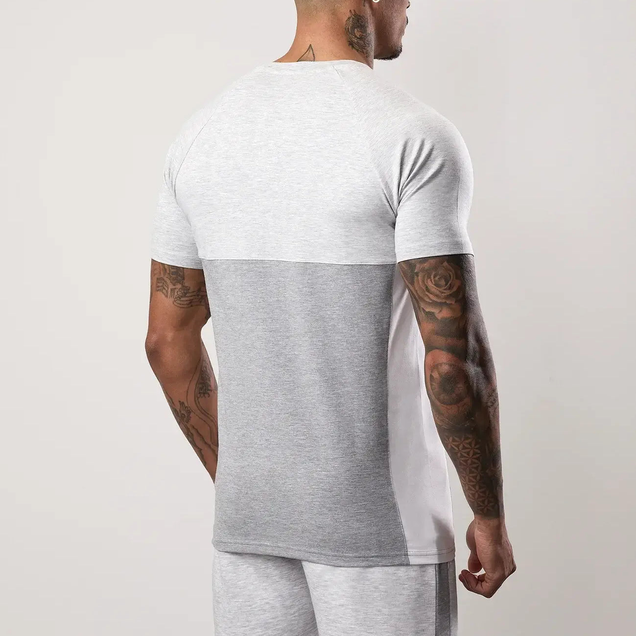 Gym King Contrast Panel Tee - Snow Marl/Light Grey/White, T-Shirt