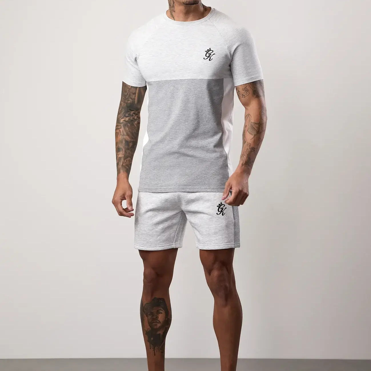Gym King Contrast Panel Fleece Shorts - Snow Marl/Light Grey/White