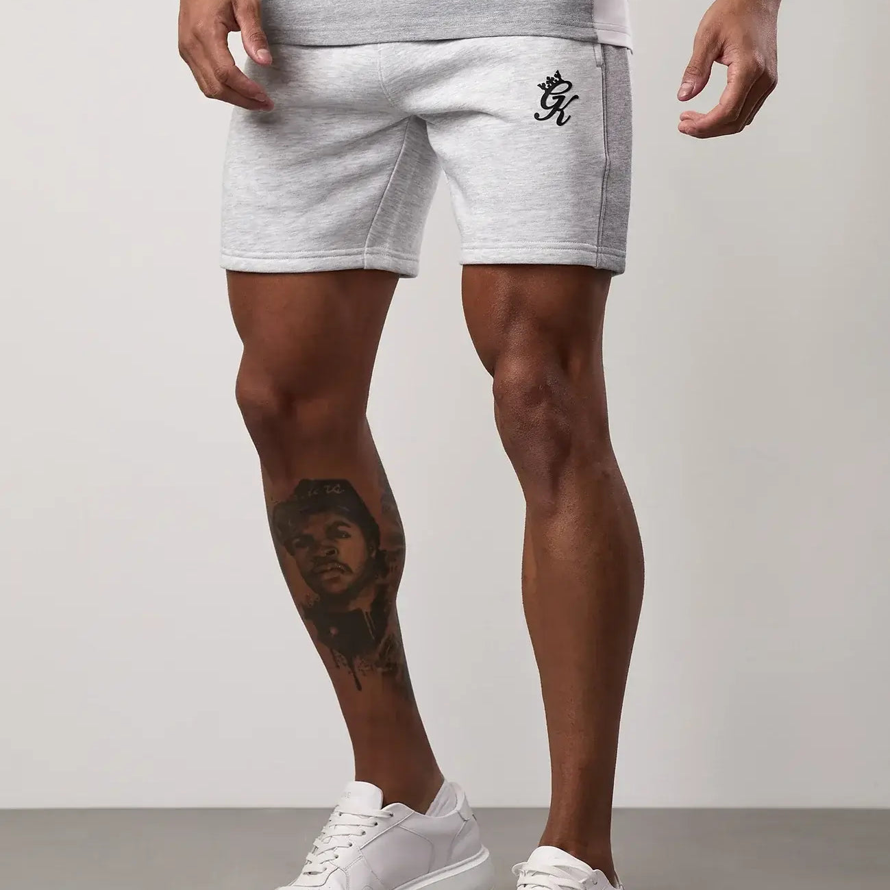 Gym King Contrast Panel Fleece Shorts - Snow Marl/Light Grey/White