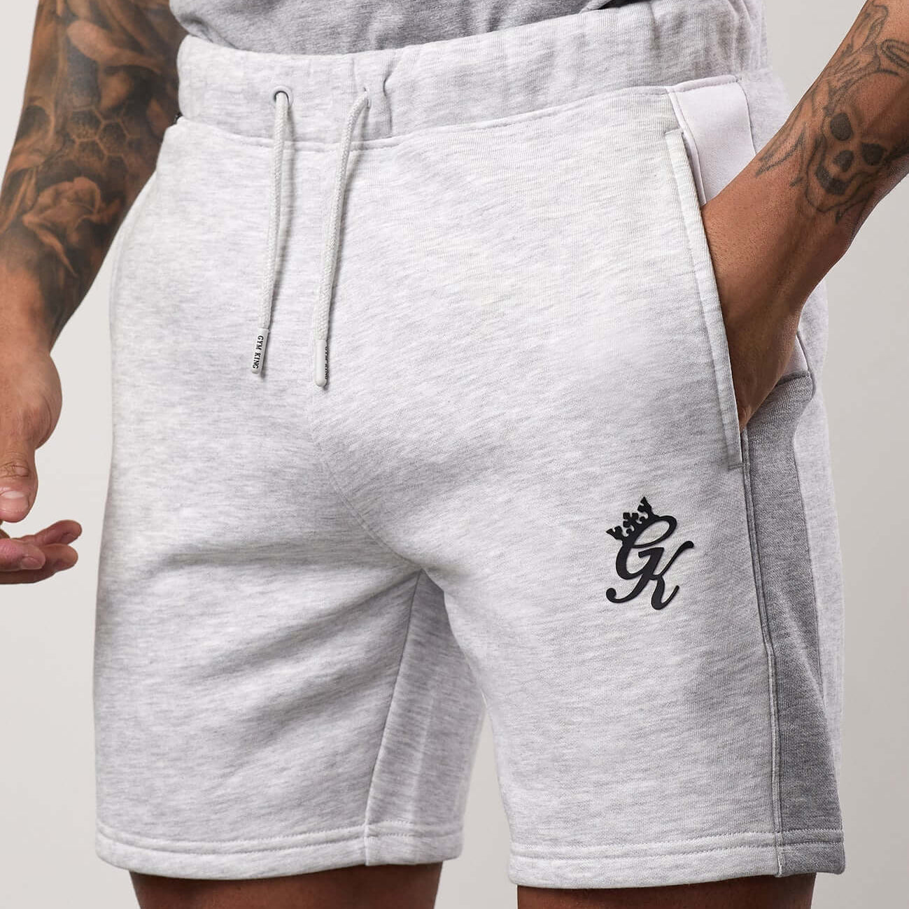 Gym King Contrast Panel Fleece Shorts - Snow Marl/Light Grey/White