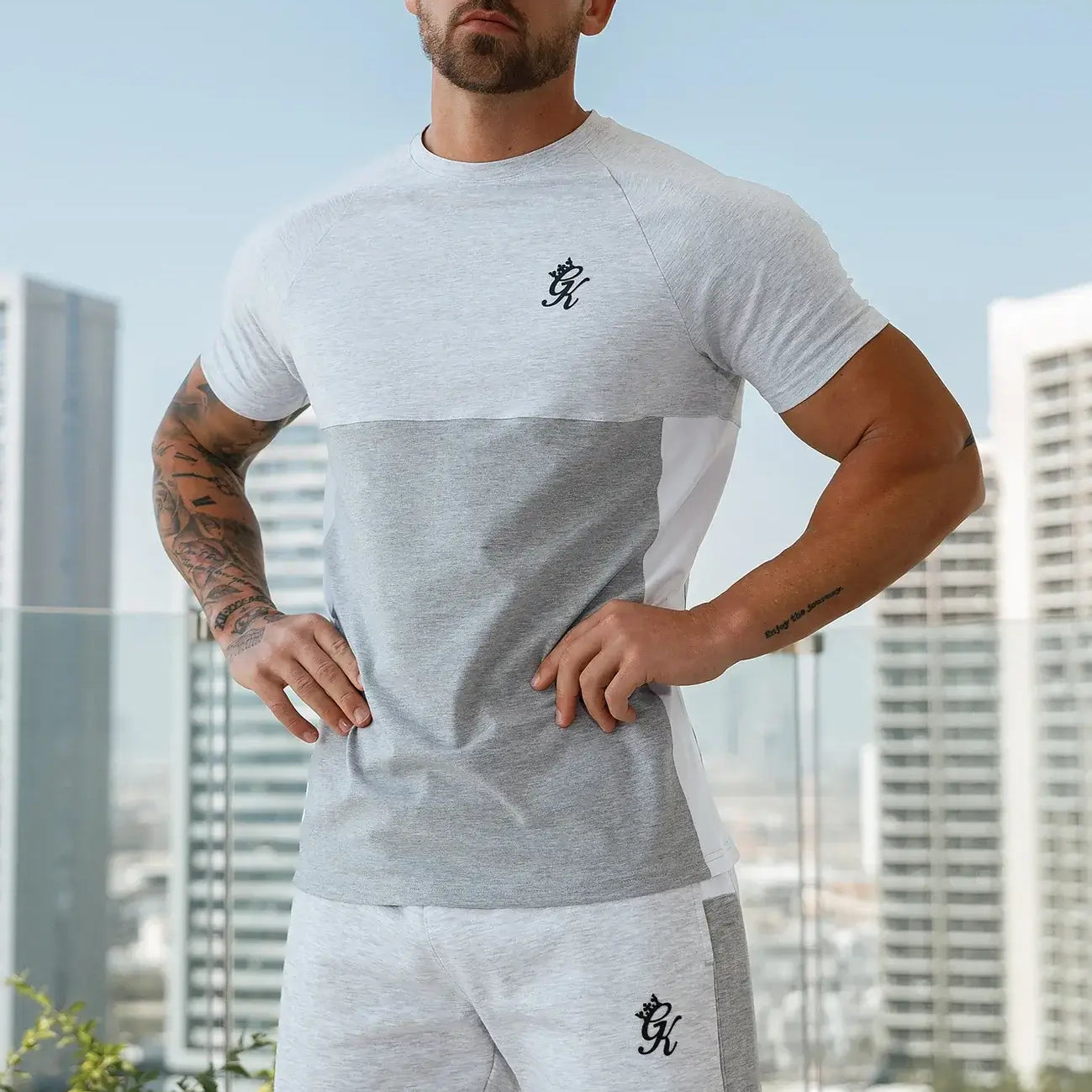 Gym King Contrast Panel Tee - Snow Marl/Light Grey/White, T-Shirt