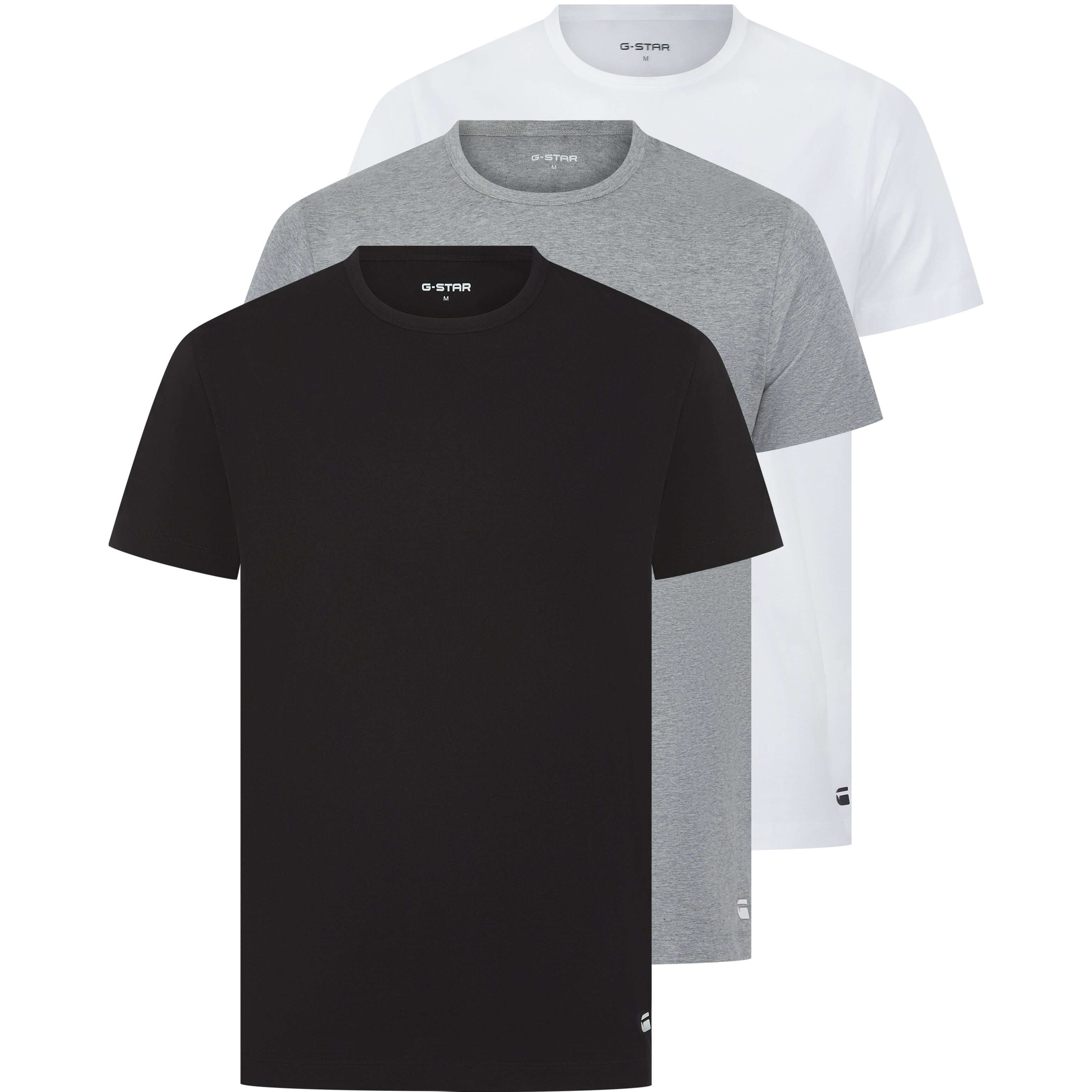 G-Star Men’s 3 Pack Regular Fit T-Shirts – Black, Grey & White | Modal Blend