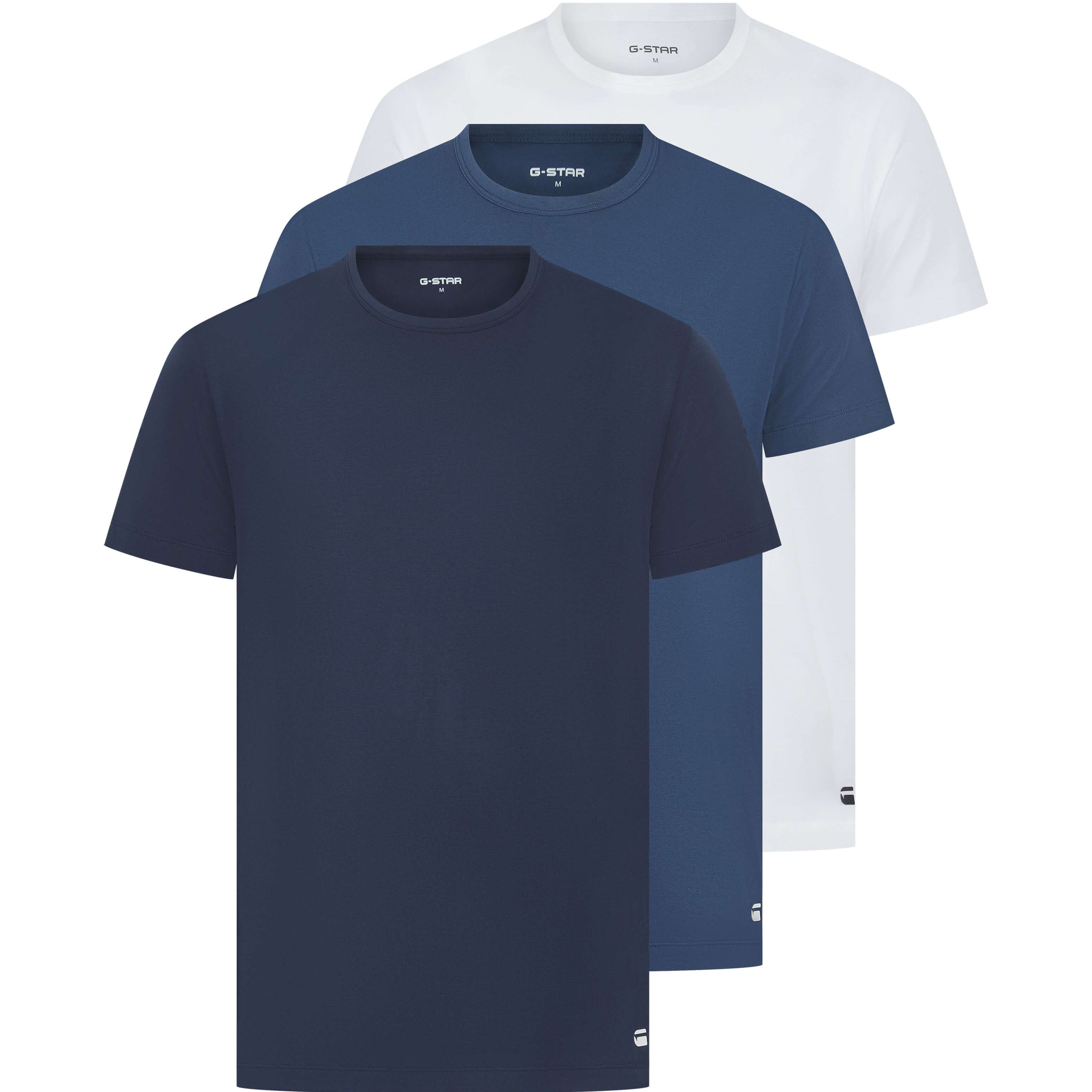 G-Star Men’s 3 Pack Regular Fit T-Shirts – Denim, White, Navy | Modal, Ultrasoft