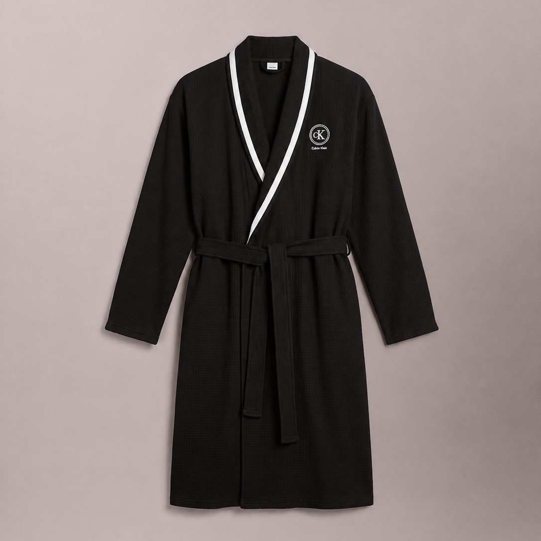 Calvin Klein Brushed Waffle Robe – Black
