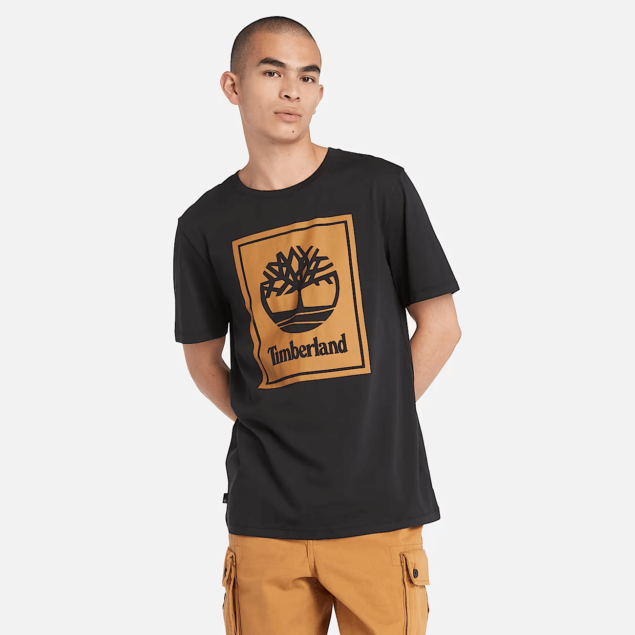 Timberland Contrast Stack Logo T-Shirt for Men in Black
