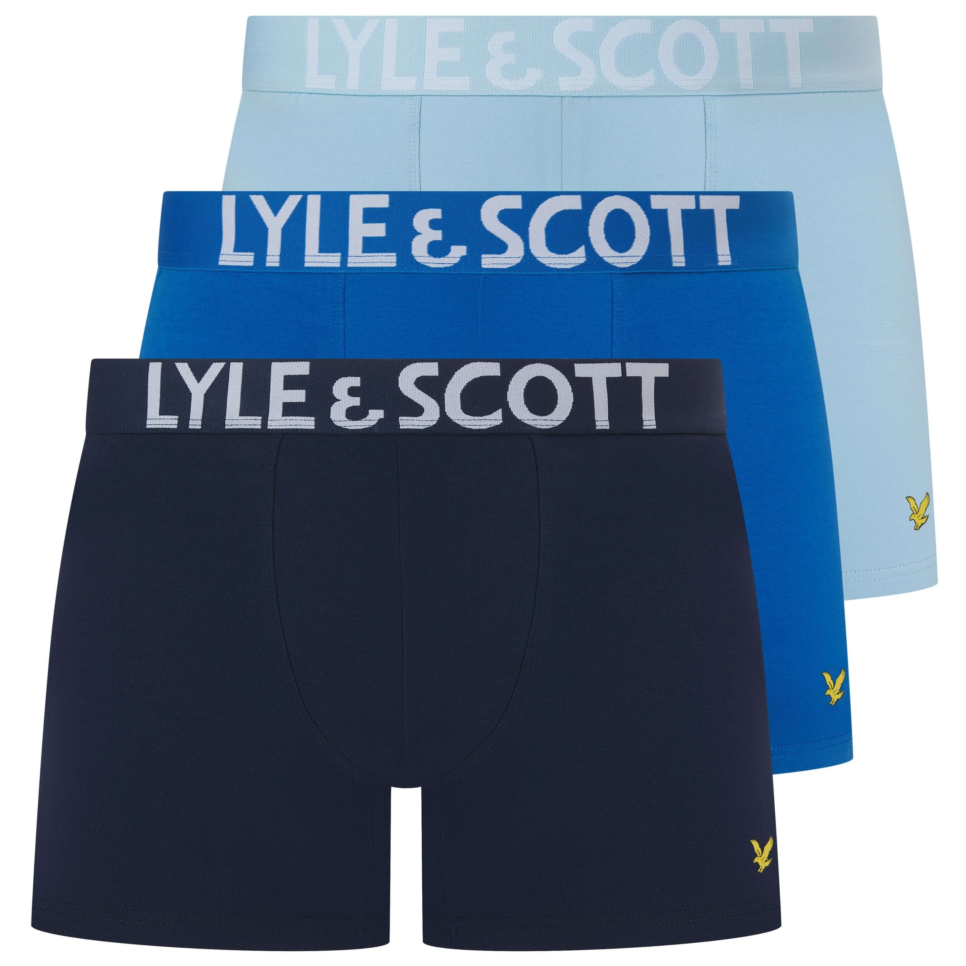 Lyle & Scott Men's 3 Pack Daniel Boxer Briefs – Peacoat, Azure & Nautical Blue
