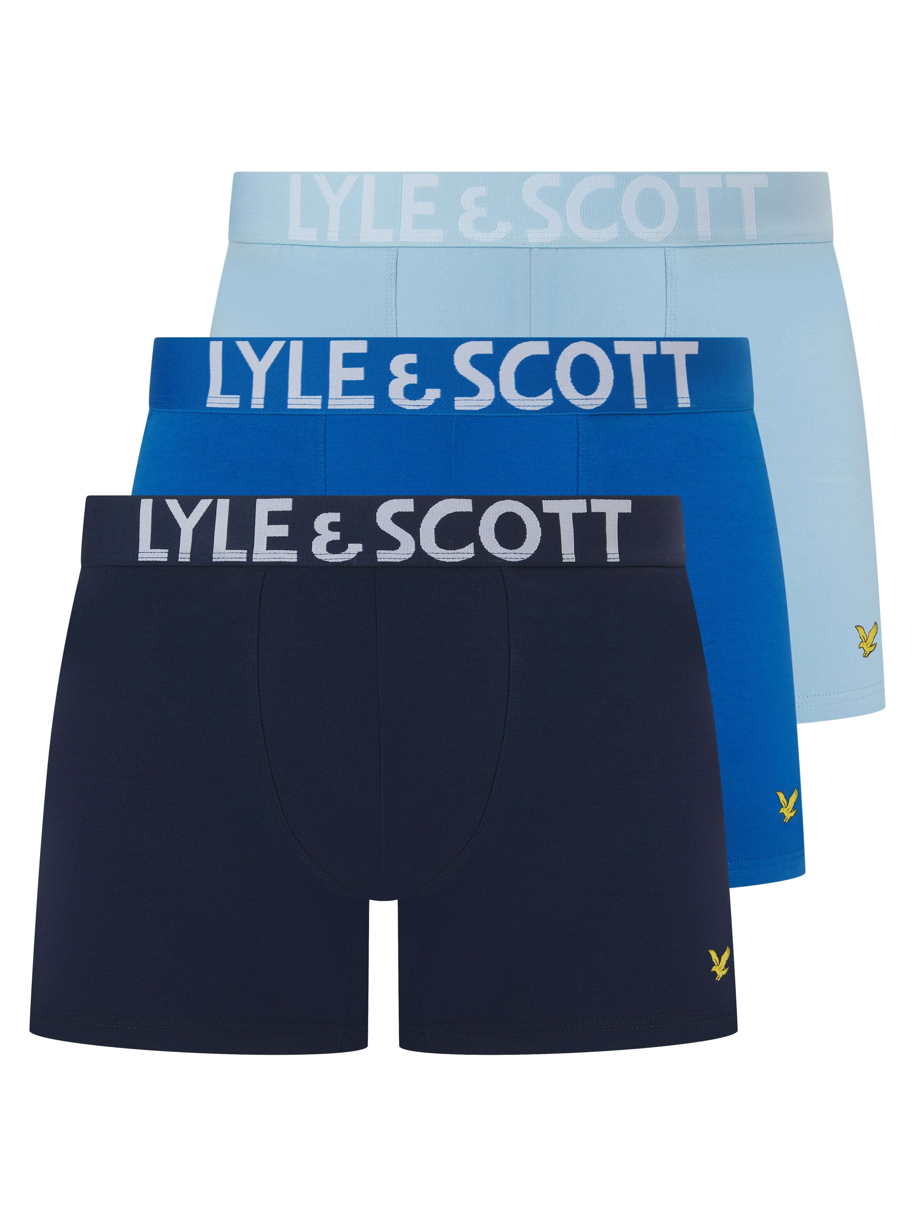 Lyle & Scott Men's 3 Pack Daniel Boxer Briefs – Peacoat, Azure & Nautical Blue