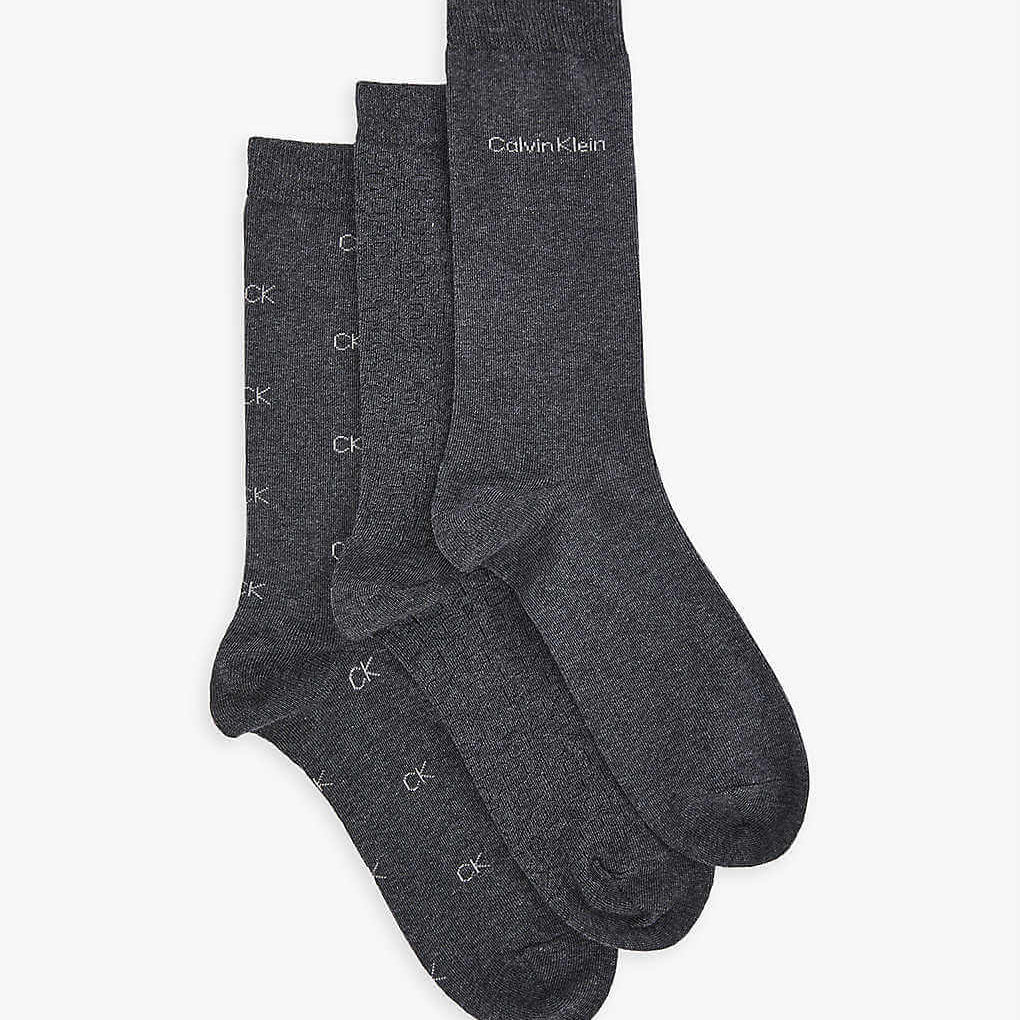 Calvin Klein 3 Pack Crew Logo Socks Box - Dark Grey Melange - Gift Pack