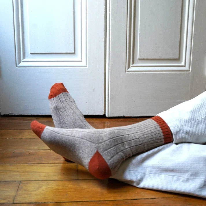 KLUE men's merino wool band socks beige orange - Beige & Orange - UK 7.5-11