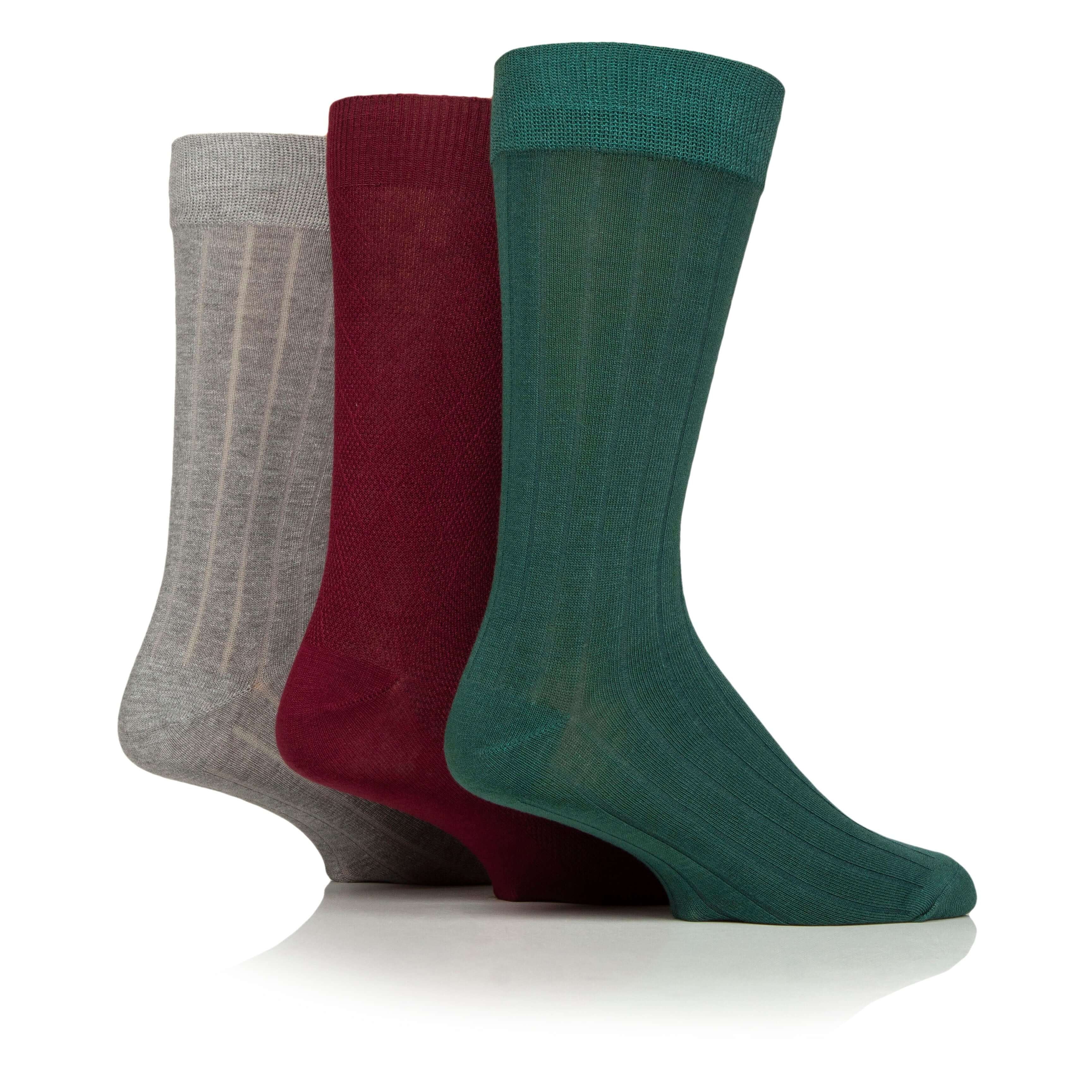 Glenmuir Joshua Men’s 3 Pair Bamboo Socks Gift Box – Munro Rib Argyle, UK 6-11