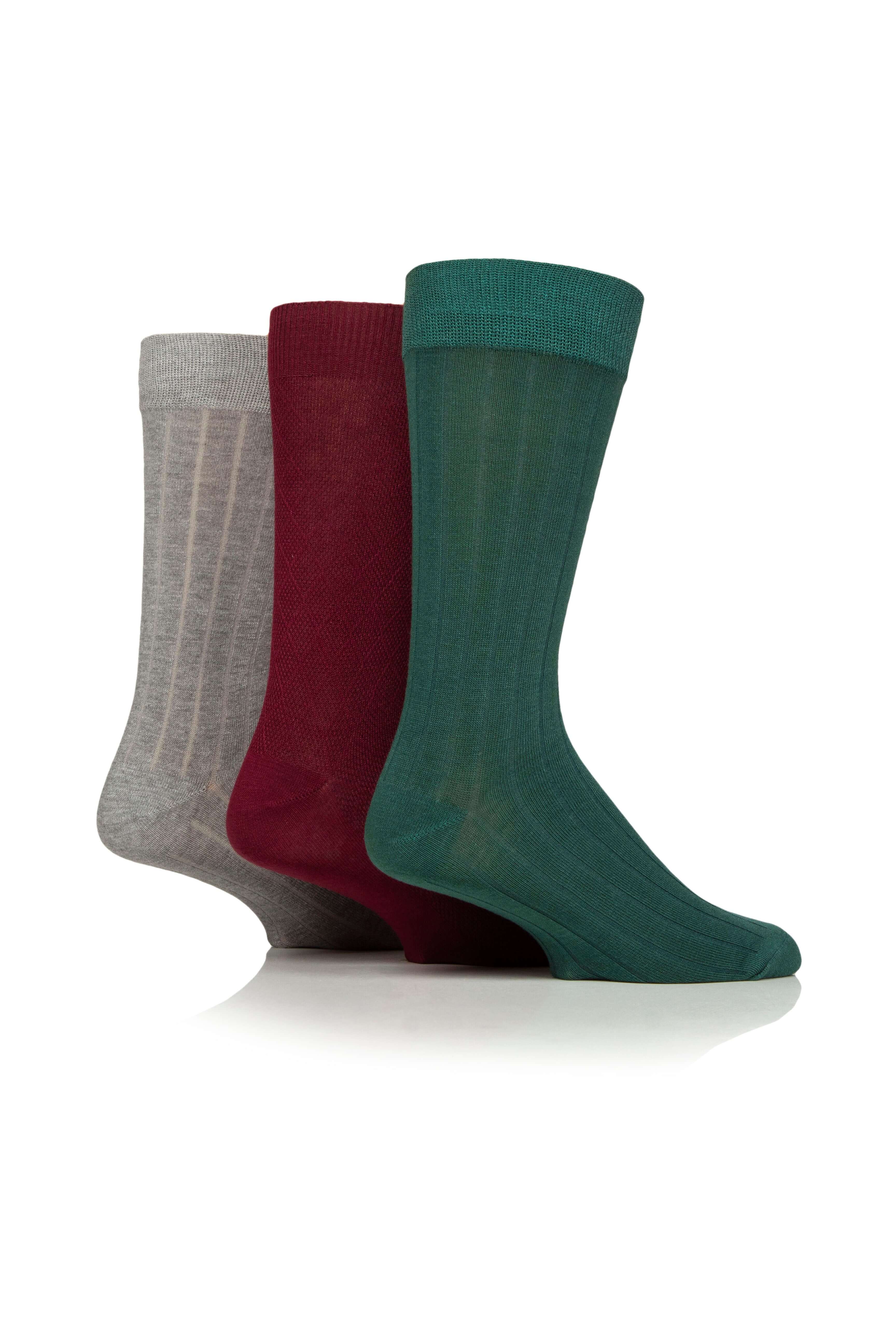 Glenmuir Joshua Men’s 3 Pair Bamboo Socks Gift Box – Munro Rib Argyle, UK 6-11