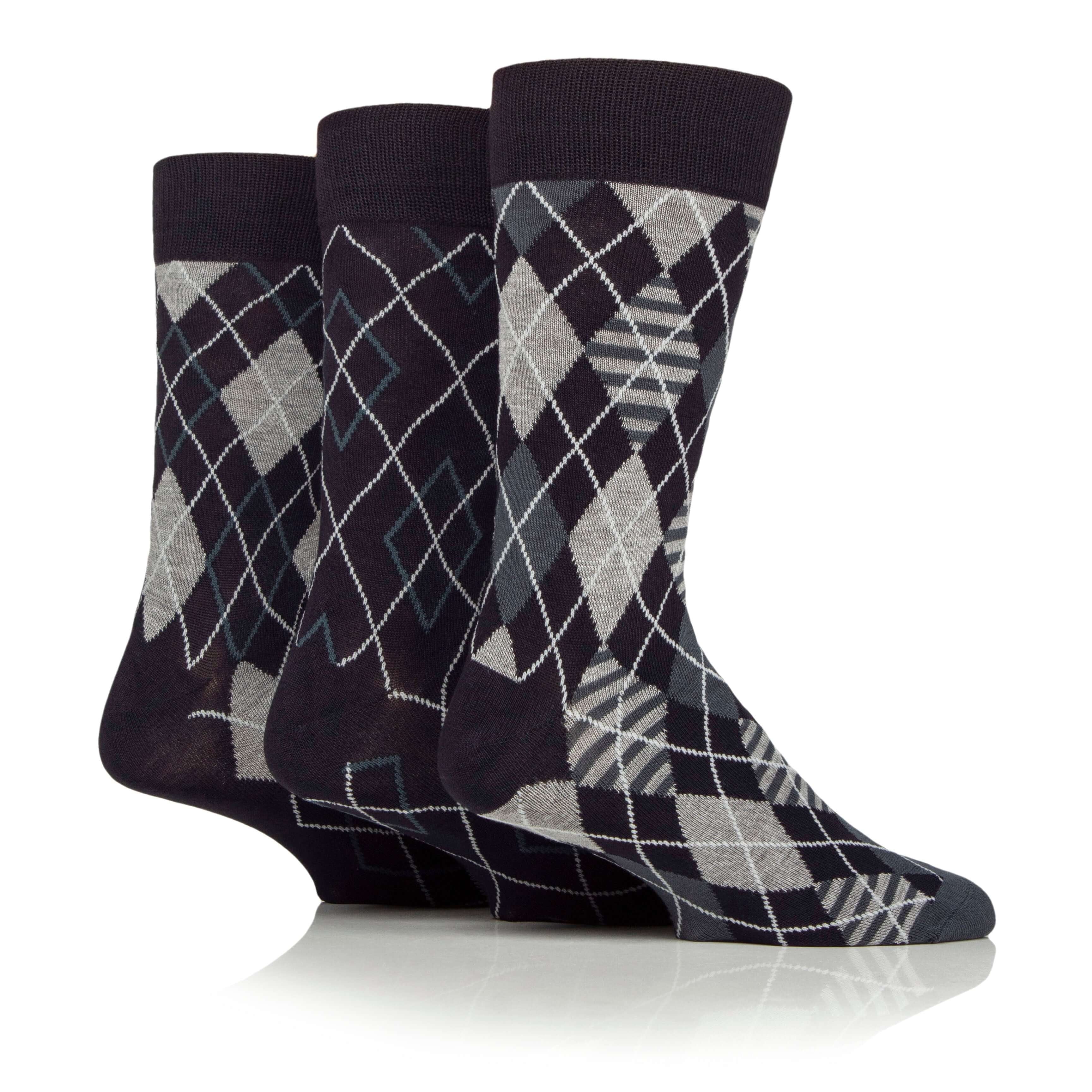 Glenmuir Joshua Men’s 3 Pair Bamboo Socks Gift Box – Munro Rib Argyle, UK 6-11