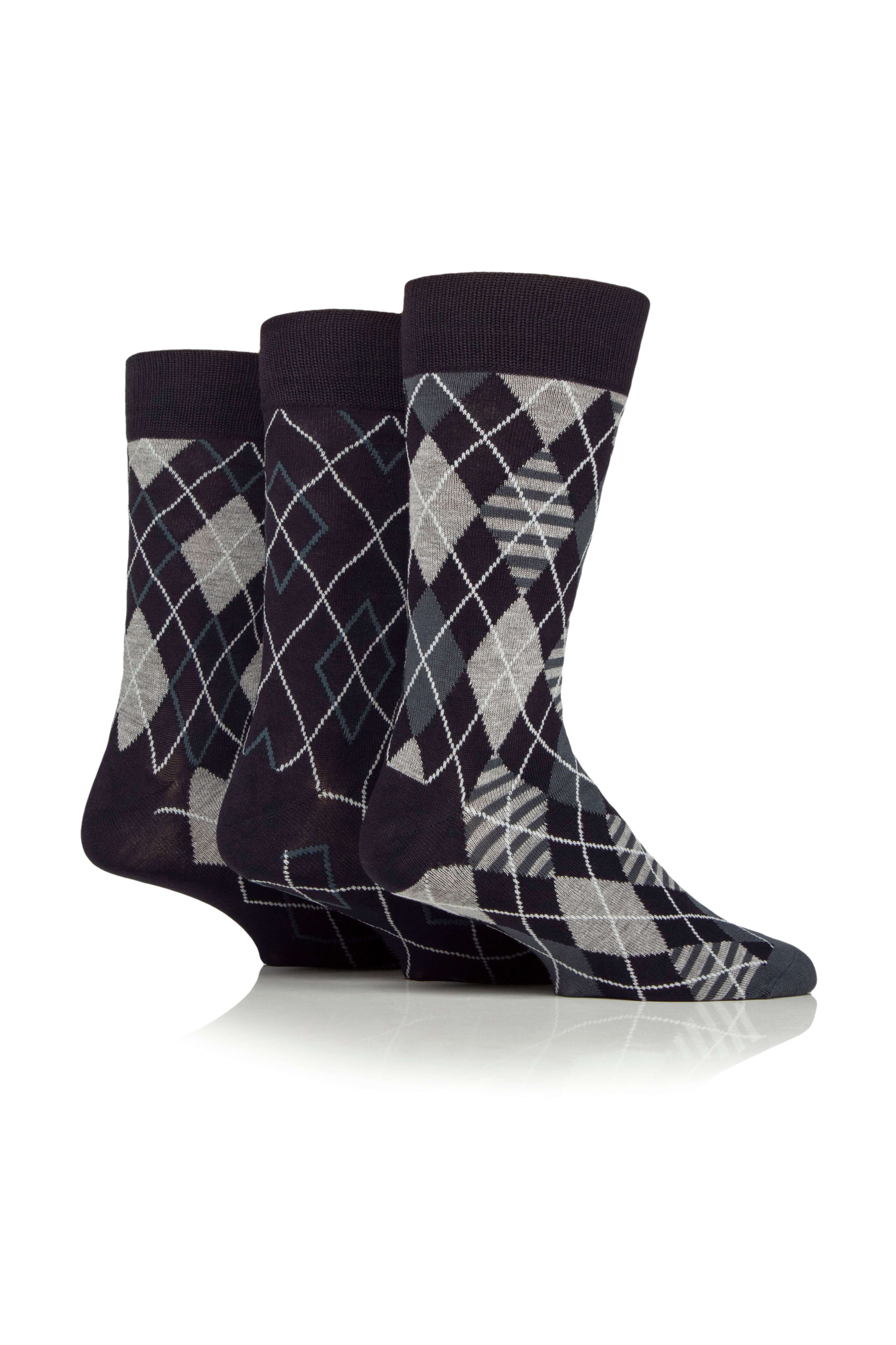 Glenmuir Joshua Men’s 3 Pair Bamboo Socks Gift Box – Munro Rib Argyle, UK 6-11