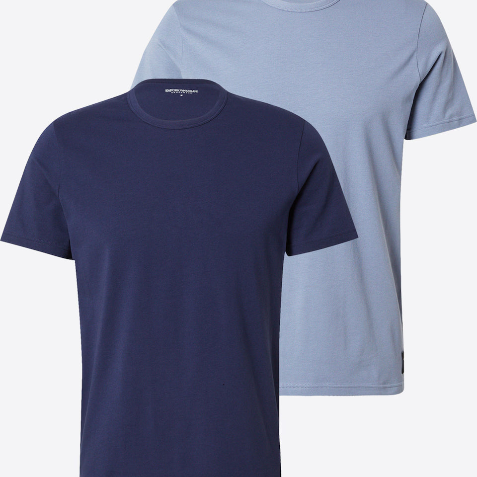 Emporio Armani 2-Pack Crew Neck Stretch Cotton Lounge T-Shirts - Peacoat / Light Blue