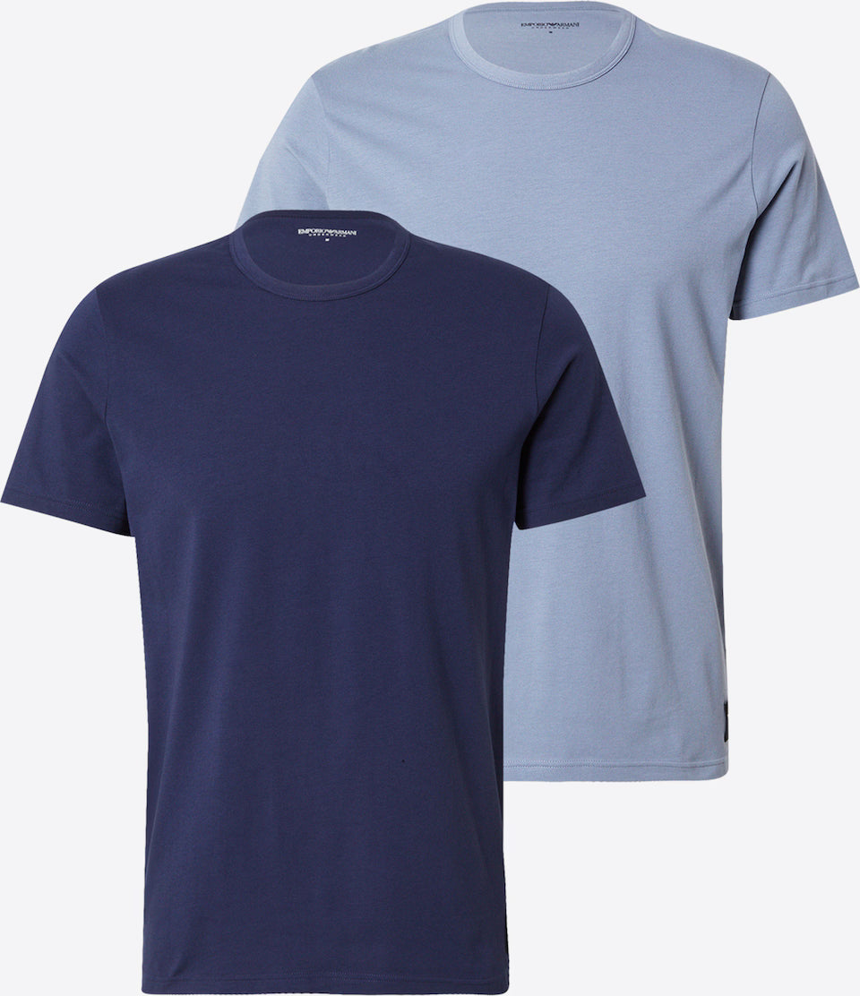 Emporio Armani 2-Pack Crew Neck Stretch Cotton Lounge T-Shirts - Peacoat / Light Blue