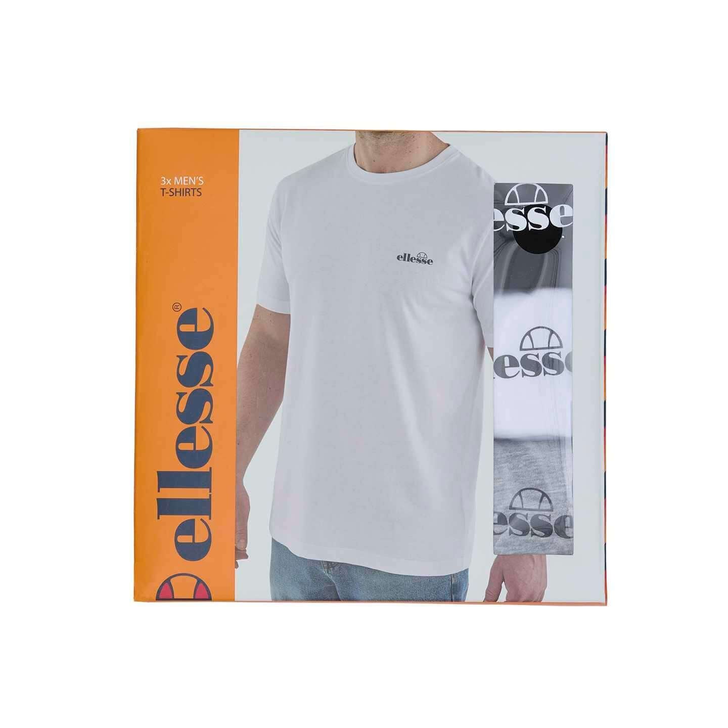 Ellesse Men's 3 Pack Azzini 100% Cotton T-Shirts - Black / White / Grey