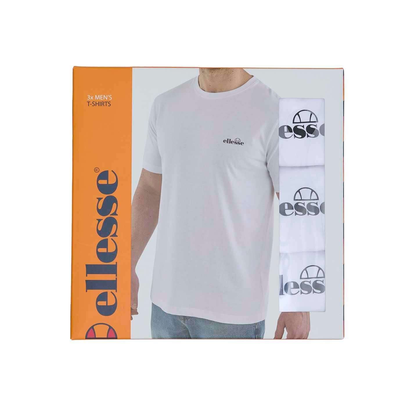 Ellesse Men's 3 Pack Azzini 100% Cotton T-Shirts - White