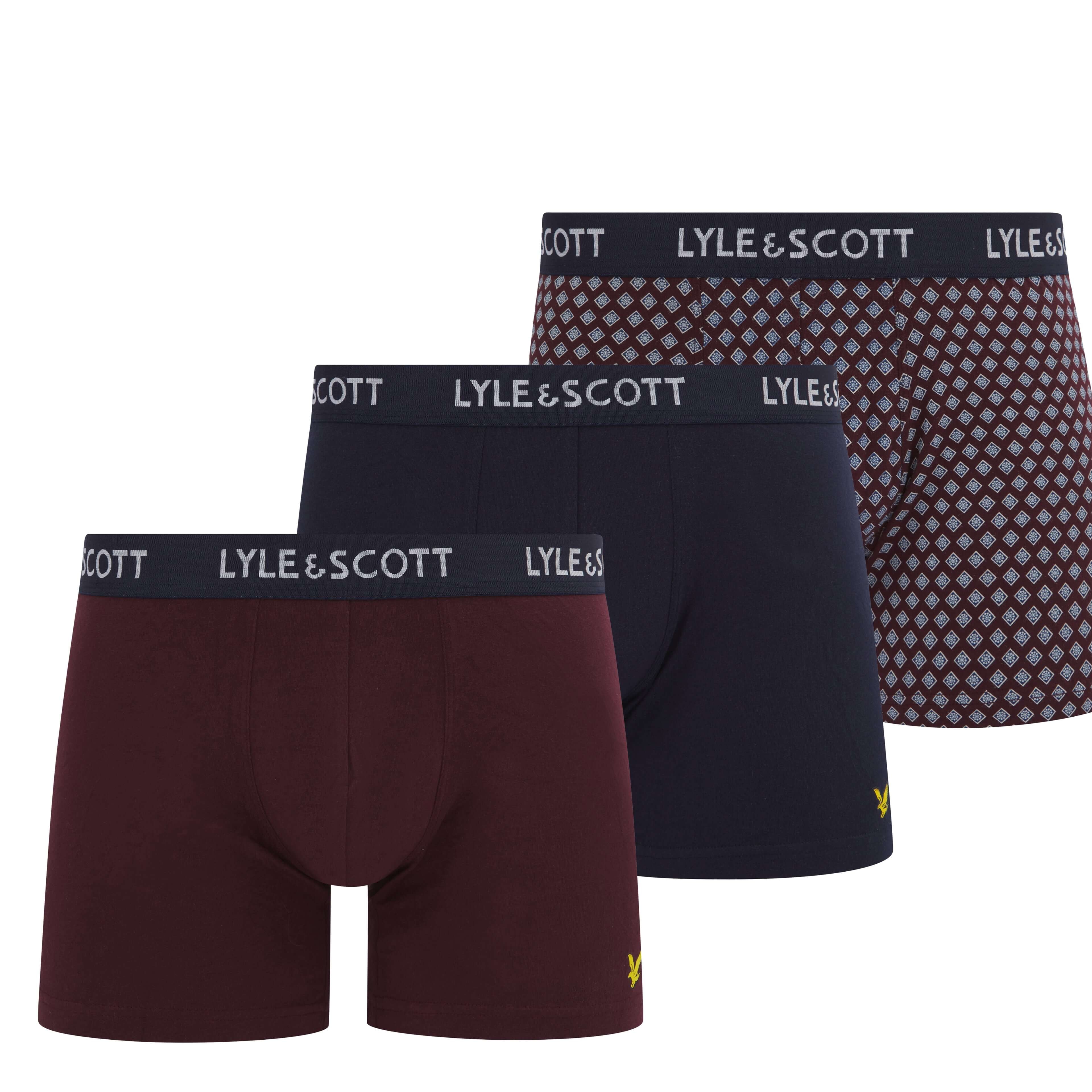 Lyle and Scott Elliot Premium Underwear Trunks 3 Pack - Winetasting, Peacoat, Print