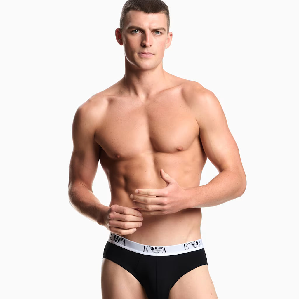Emporio Armani 3 Pack Briefs Black model front