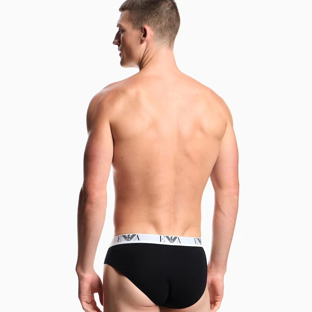 Emporio Armani 3 Pack Briefs Black model rear