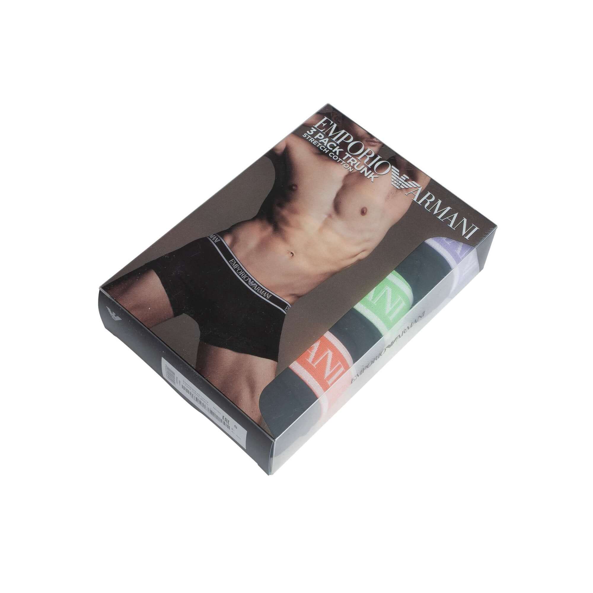 Emporio Armani 3 Pack Trunks Stretch Cotton - Black Multi