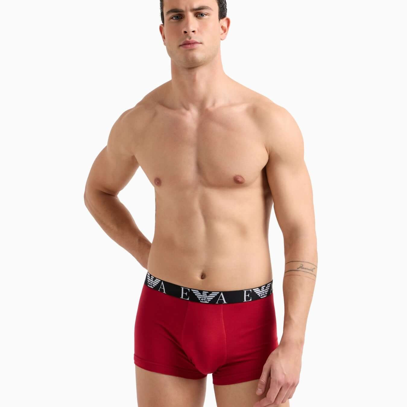 Emporio Armani 3 Pack Bold Monogram Trunks – Red / Black / White