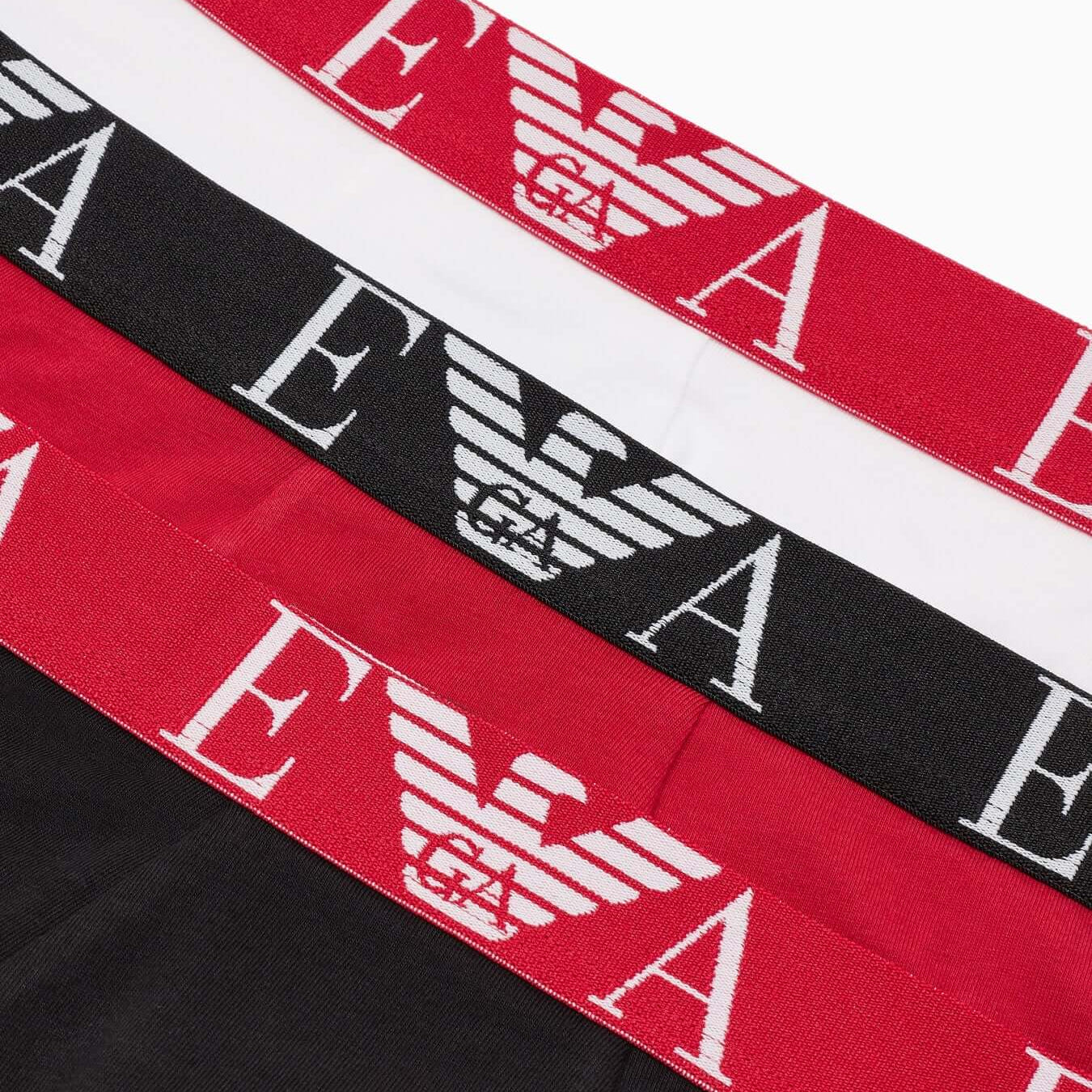 Emporio Armani 3 Pack Bold Monogram Trunks – Red / Black / White