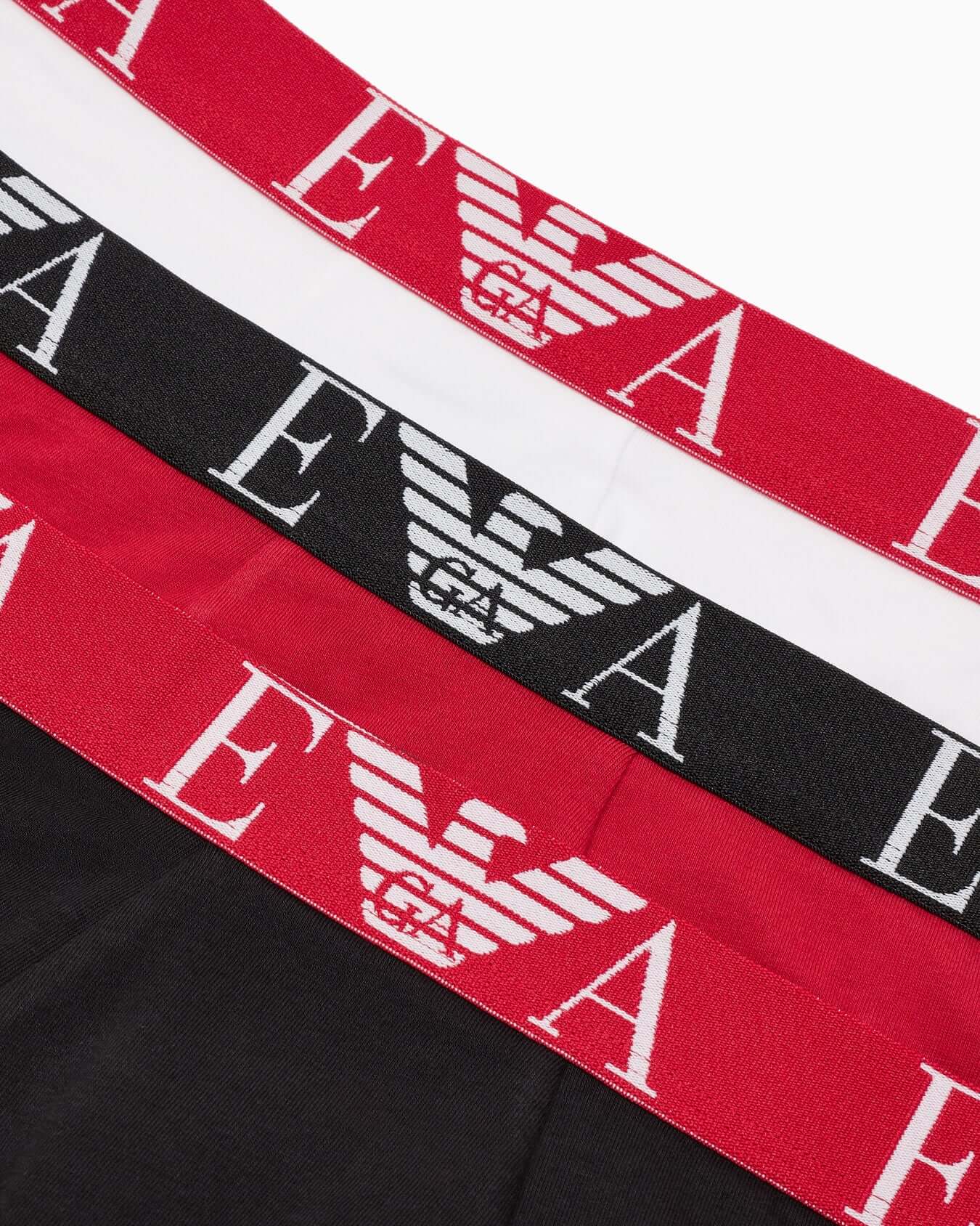 Emporio Armani 3 Pack Bold Monogram Trunks – Red / Black / White