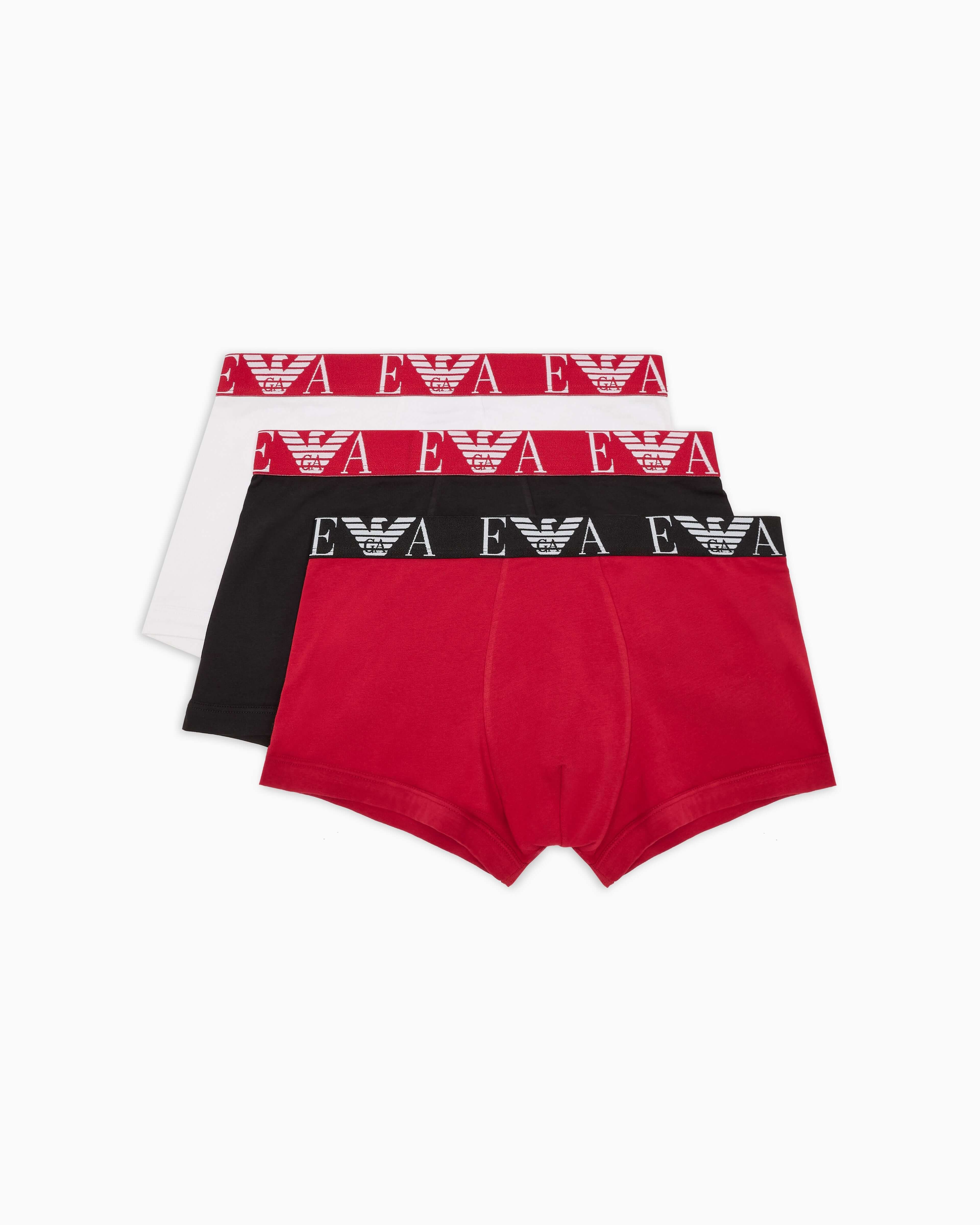 Emporio Armani 3 Pack Bold Monogram Trunks – Red / Black / White