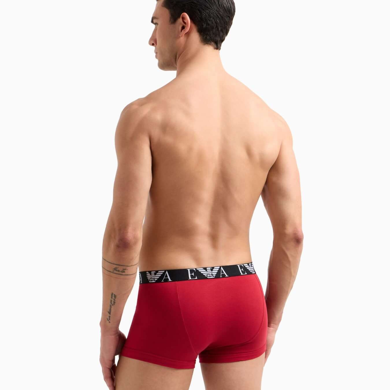 Emporio Armani 3 Pack Bold Monogram Trunks – Red / Black / White