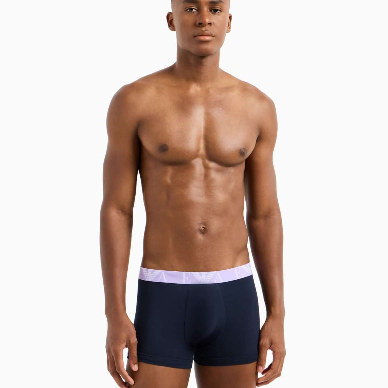 Emporio Armani 3 Pack Bold Monogram Logo Trunks – Stretch Cotton, Blue