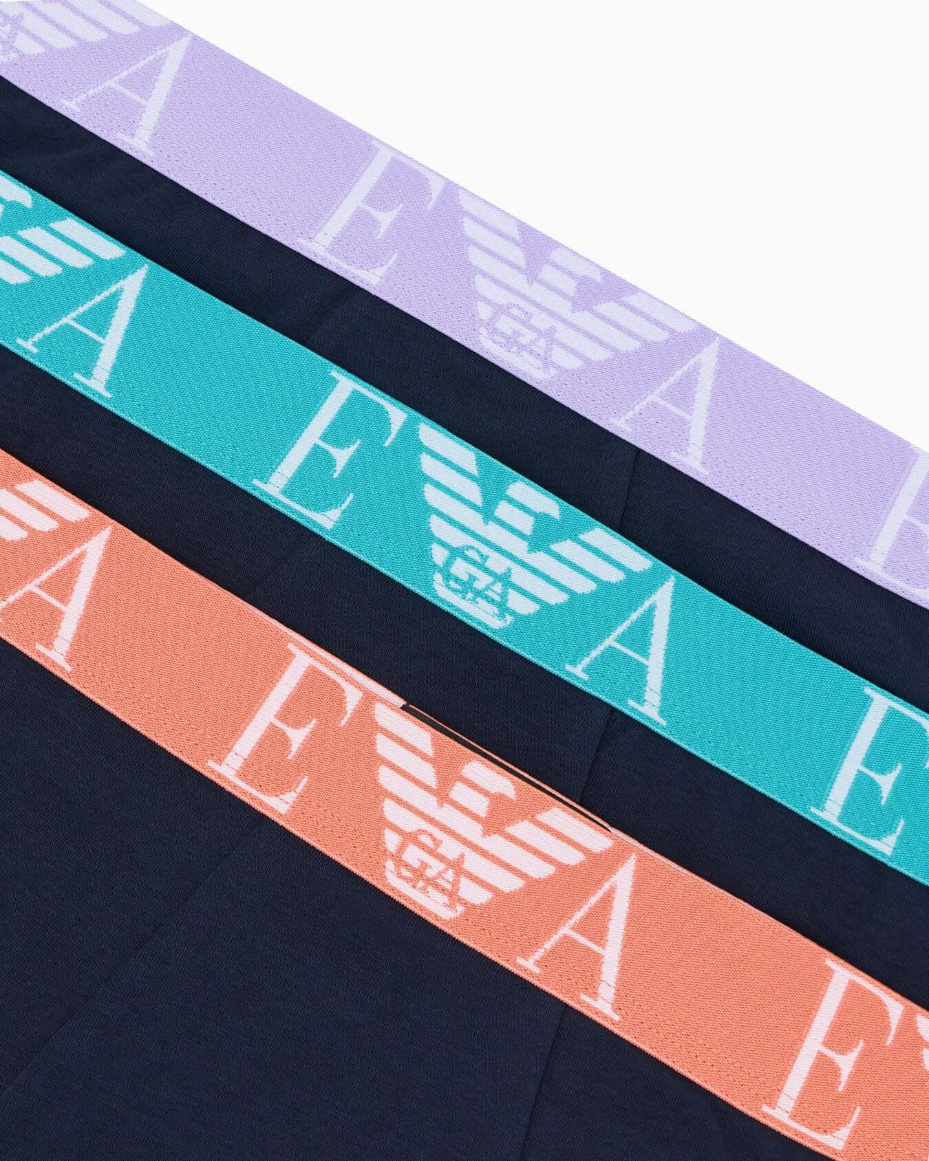 Emporio Armani 3 Pack Bold Monogram Logo Trunks – Stretch Cotton, Blue