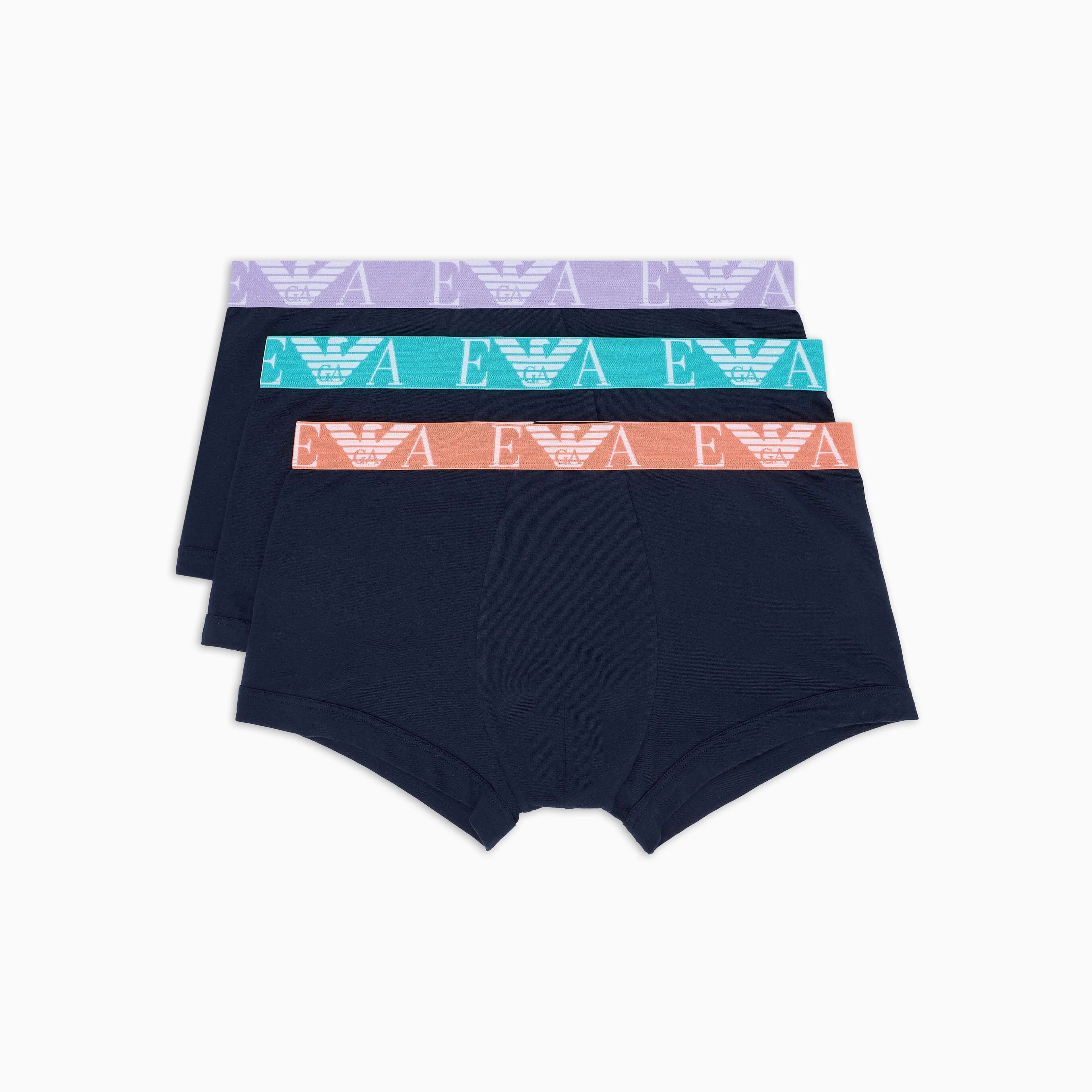 Emporio Armani 3 Pack Bold Monogram Logo Trunks – Stretch Cotton, Blue