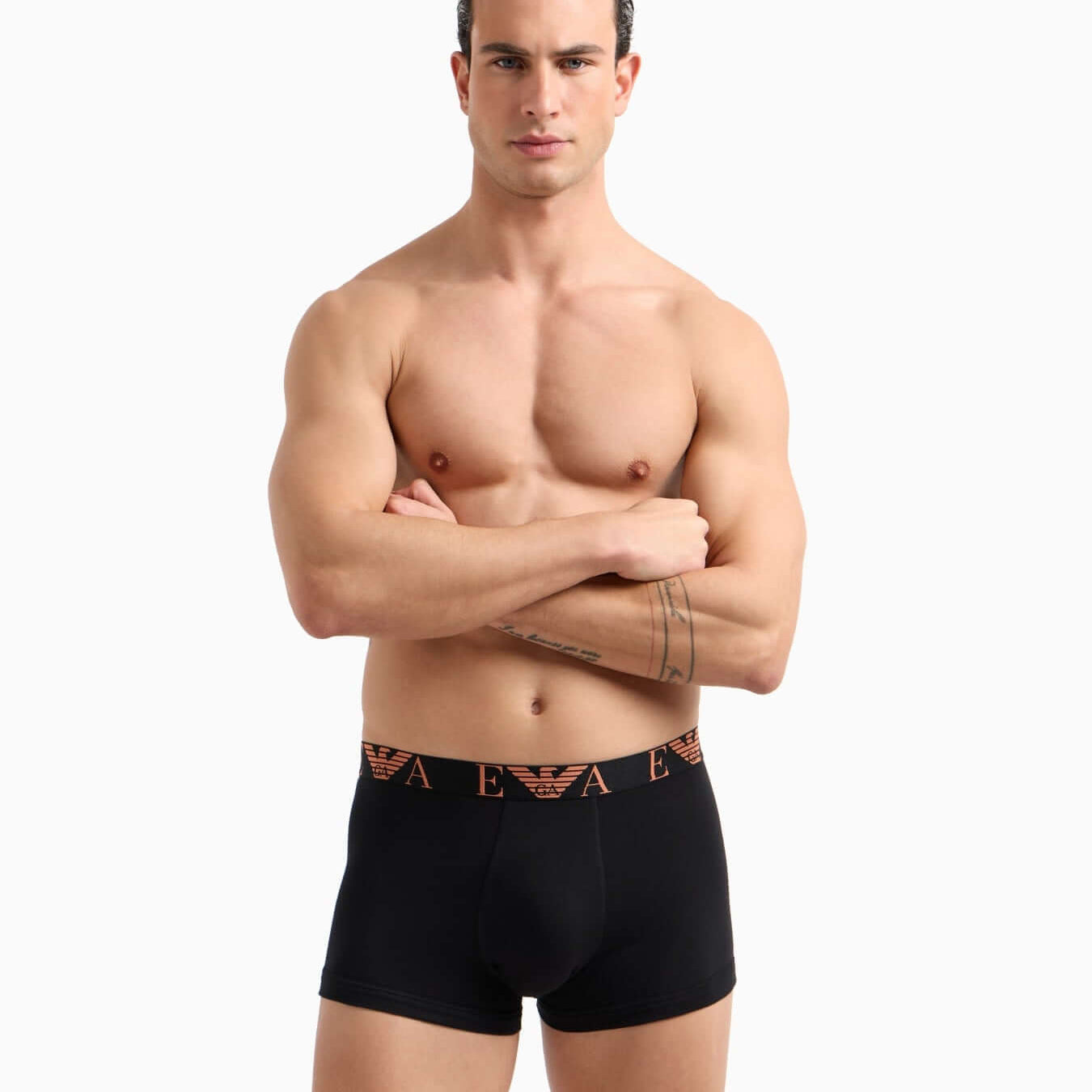 Emporio Armani 3 Pack Bold Monogram Trunks – Black, Cotton Stretch Underwear
