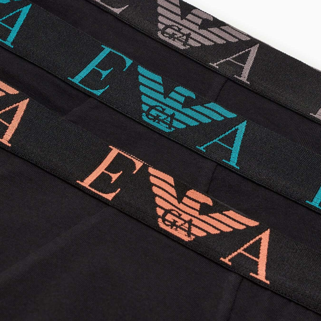 Emporio Armani 3 Pack Bold Monogram Trunks – Black, Cotton Stretch Underwear