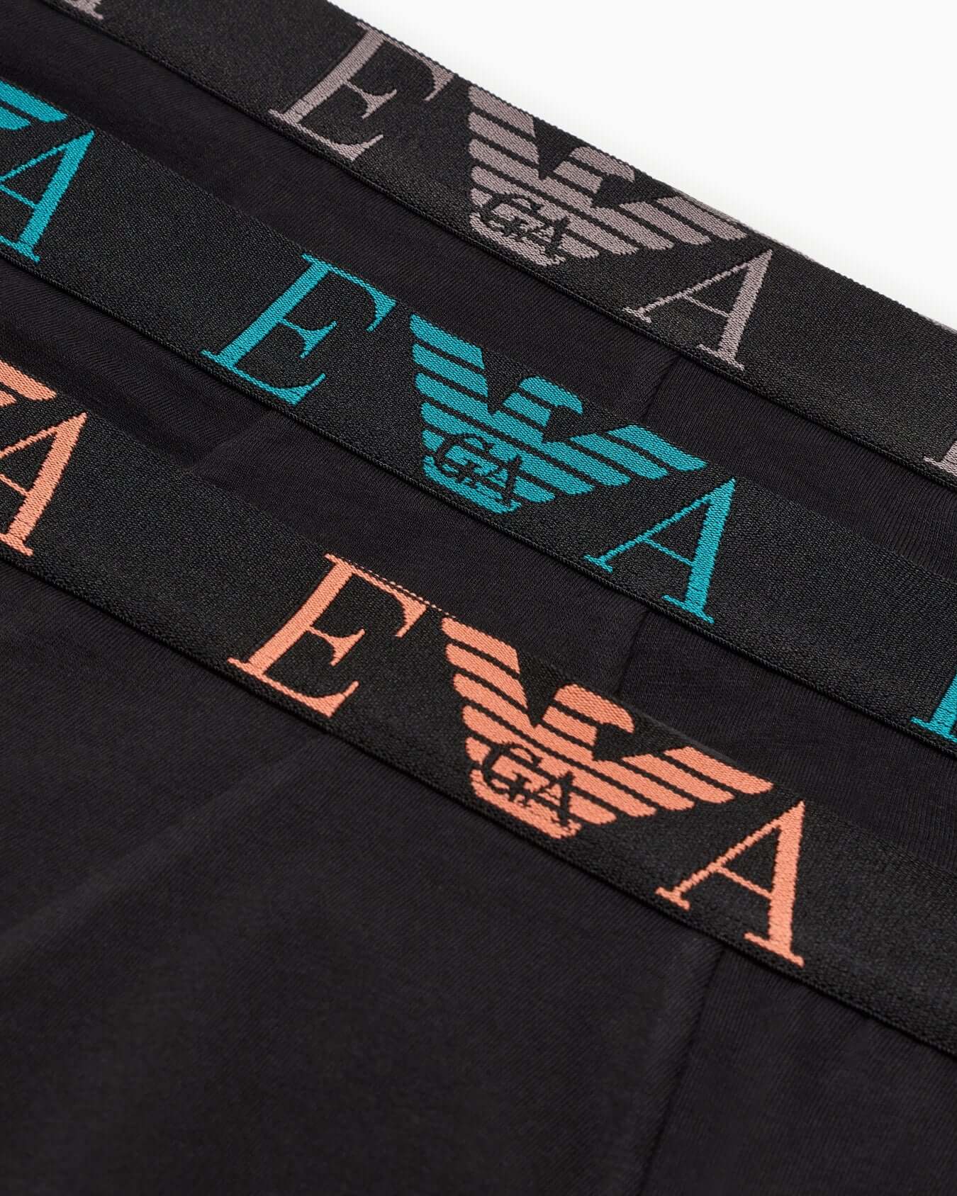 Emporio Armani 3 Pack Bold Monogram Trunks – Black, Cotton Stretch Underwear