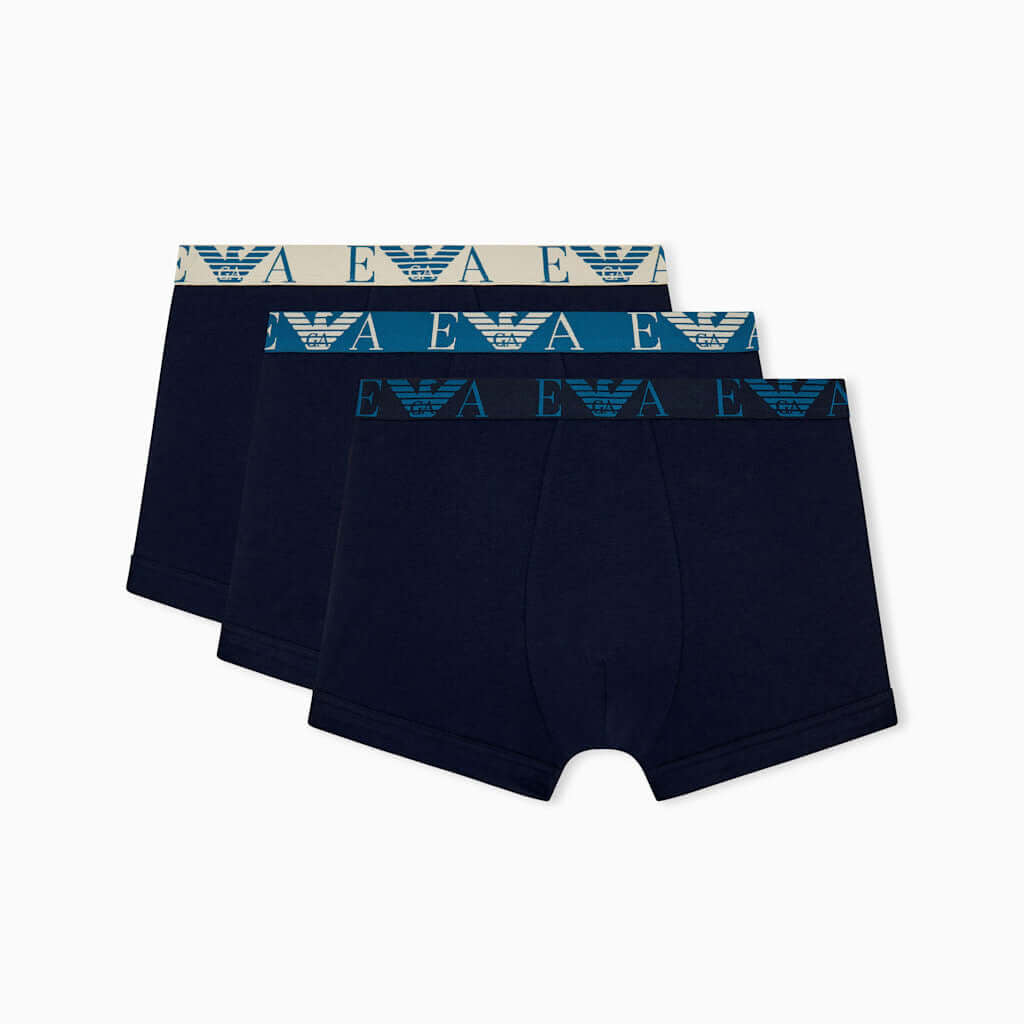 Emporio Armani 3 Pack Bold Monogram Stretch Cotton Trunks
