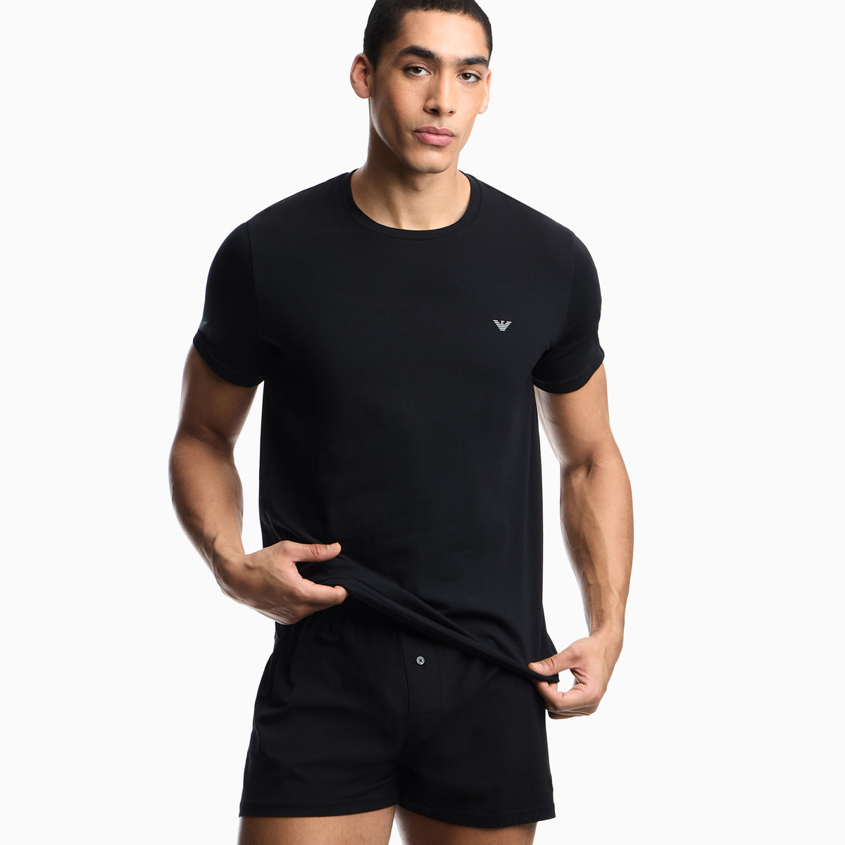 Emporio Armani 2 Pack T-Shirts Grey Melange Black model front