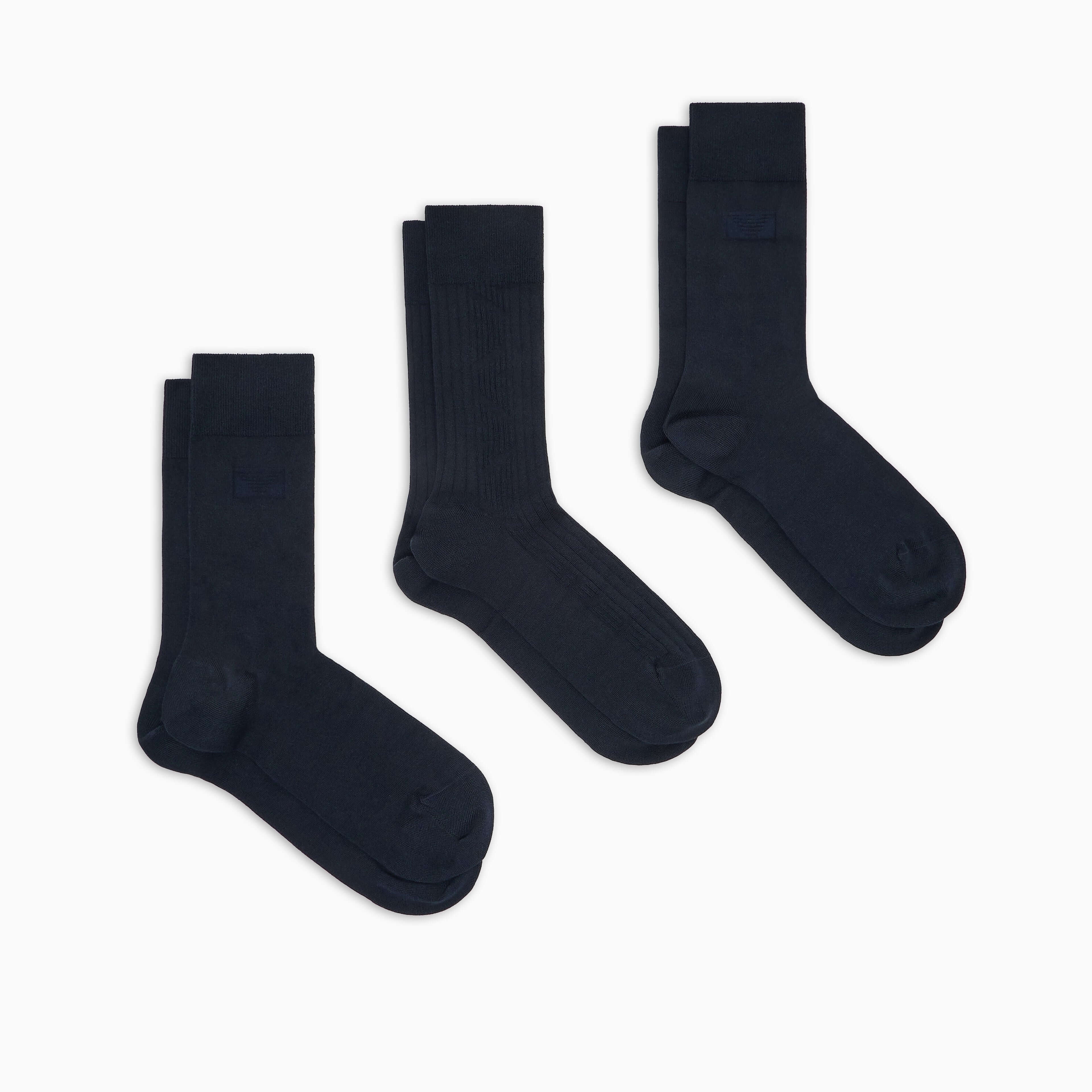 Emporio Armani 3-Pack Jacquard Cotton Stretch Socks – Black & Blue