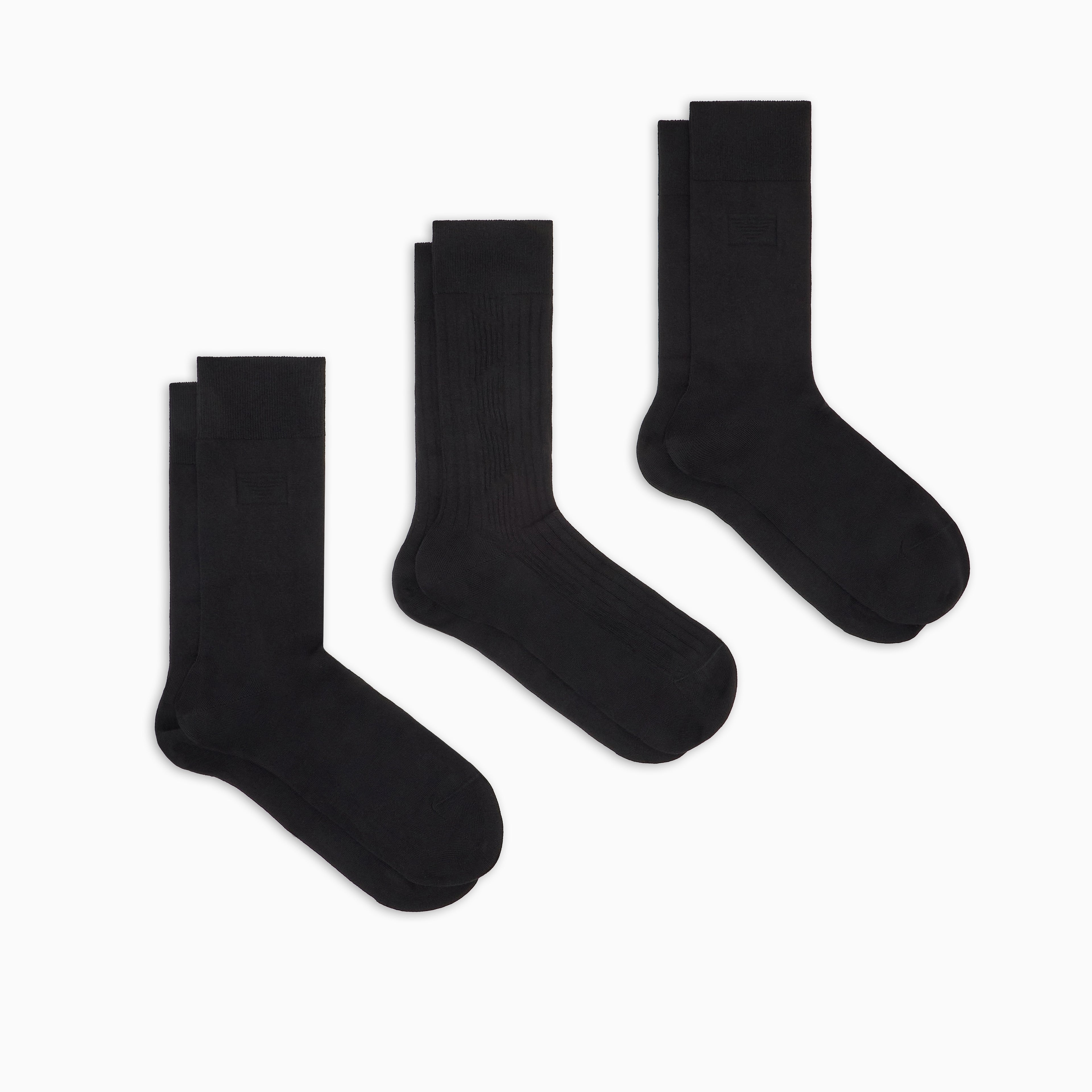 Emporio Armani 3-Pack Jacquard Cotton Stretch Socks – Black & Blue
