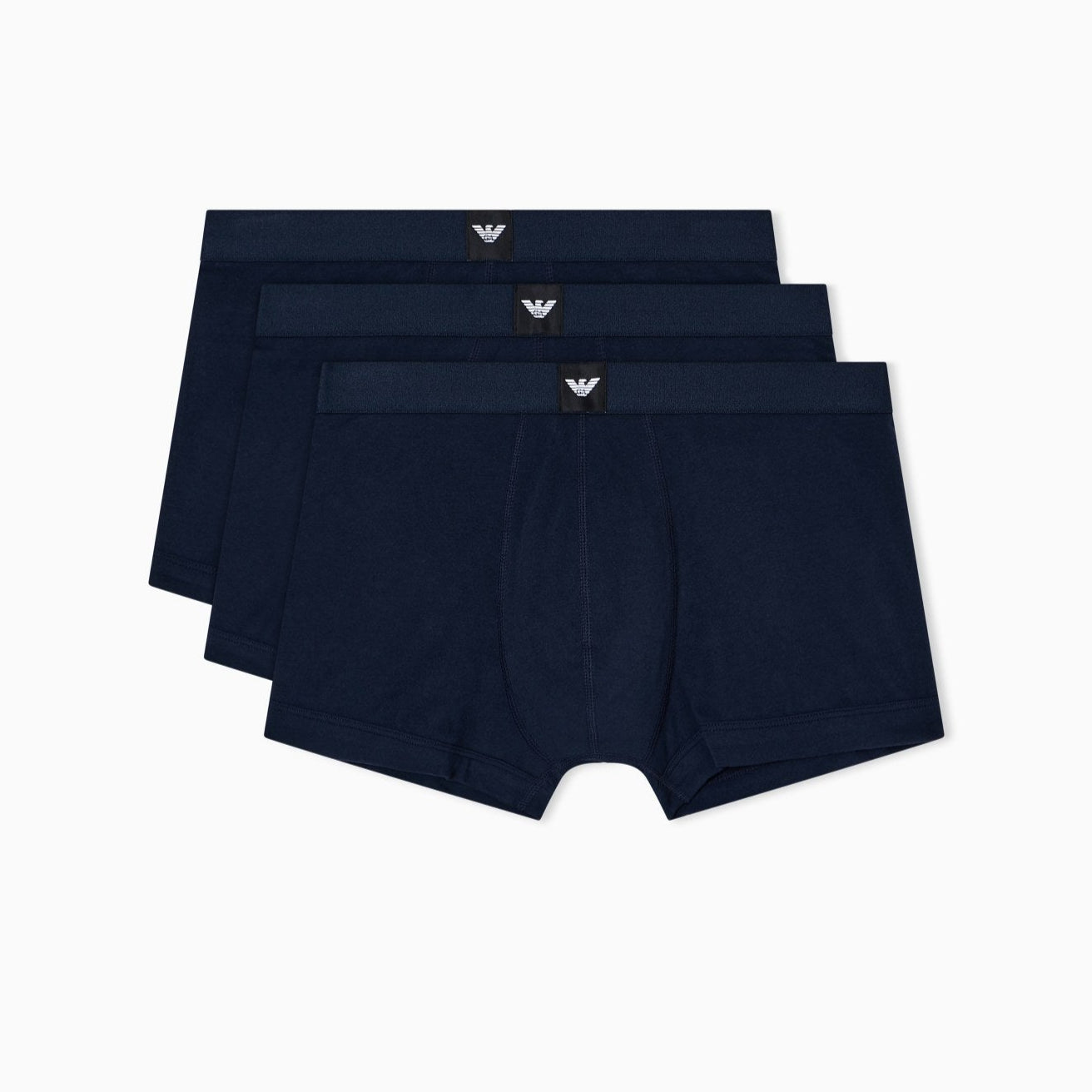 Emporio Armani 3-Pack Stretch Cotton Jersey Trunks, Navy – Essential Logo Waistband