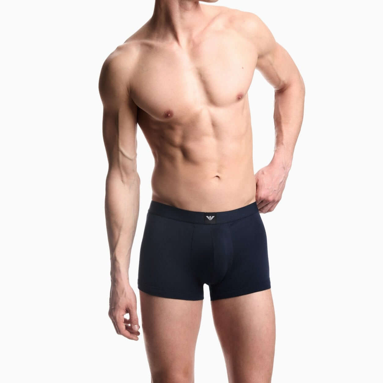 Emporio Armani 3-Pack Stretch Cotton Jersey Trunks, Navy – Essential Logo Waistband