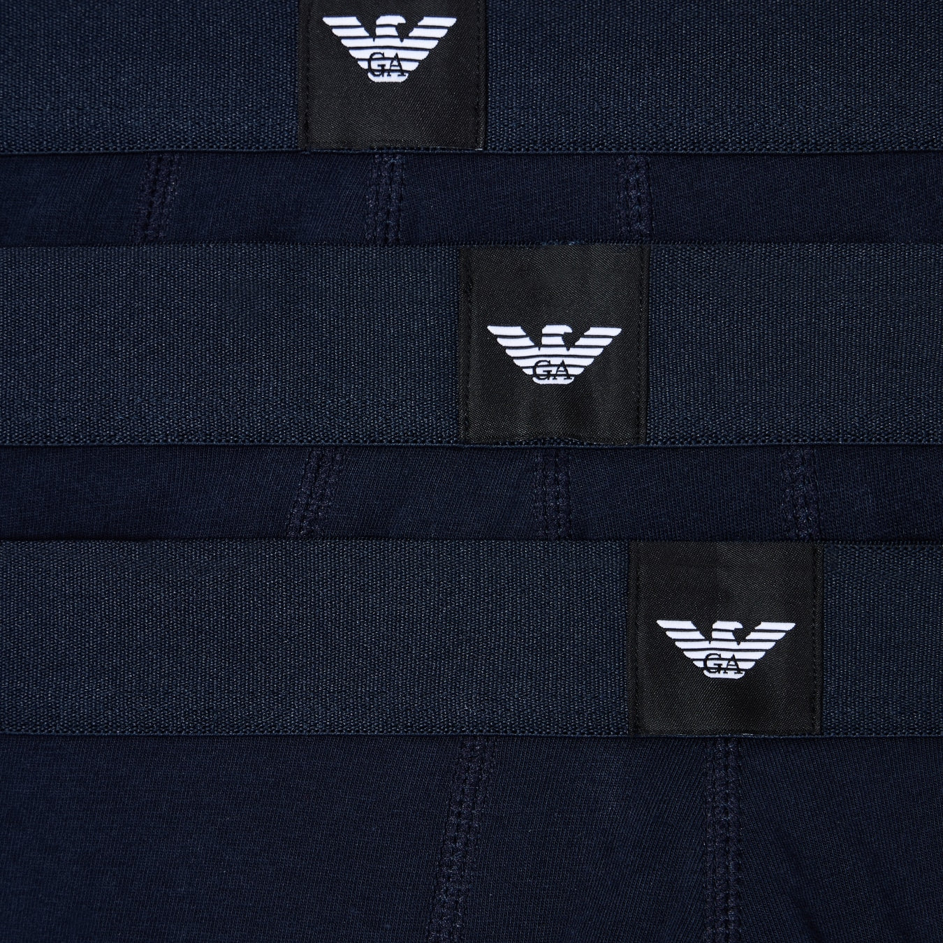 Emporio Armani 3-Pack Stretch Cotton Jersey Trunks, Navy – Essential Logo Waistband