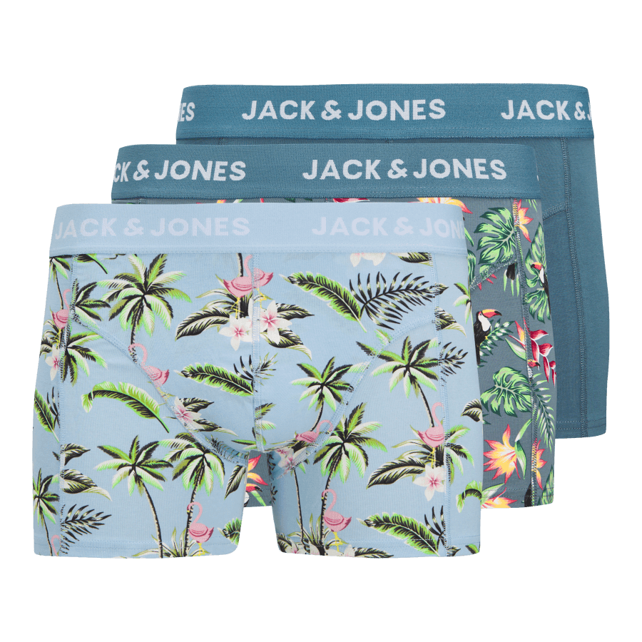 Jack & Jones Jacflower Bird Trunks 3 Pack Cotton Stretch Boxers - Chambray Blue