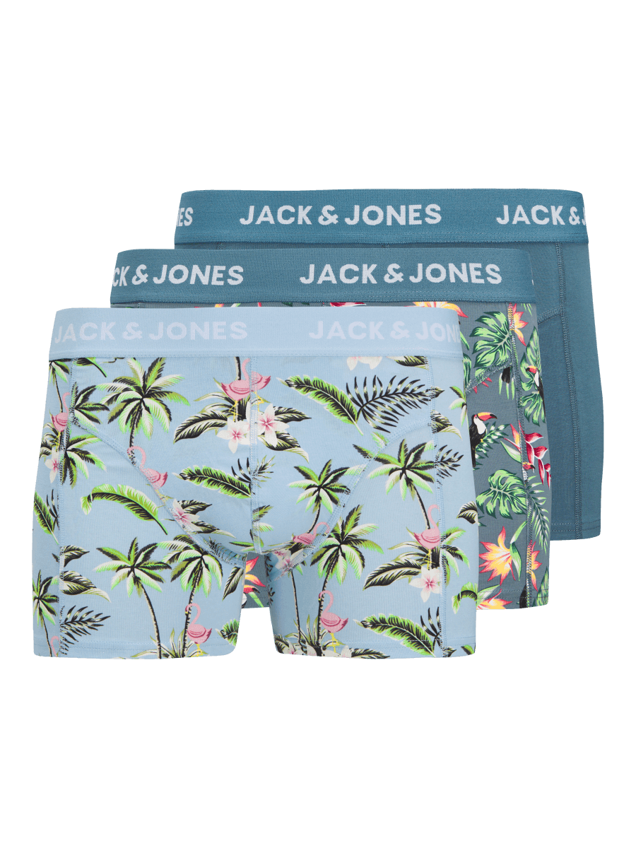 Jack & Jones Jacflower Bird Trunks 3 Pack Cotton Stretch Boxers - Chambray Blue