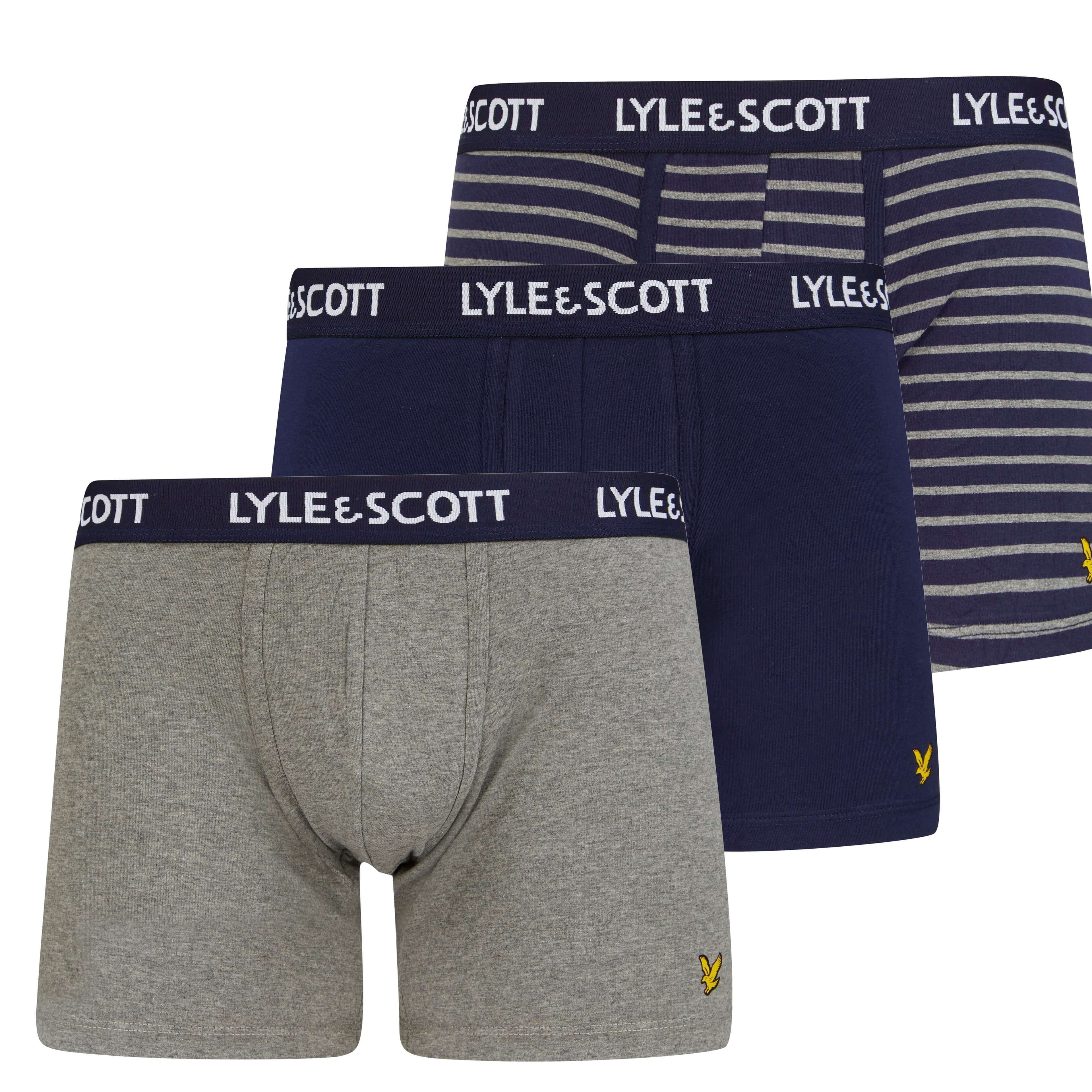 Lyle & Scott 3 Pack Men's Ethan Trunks - Peacoat/Stripes/ Grey Marl