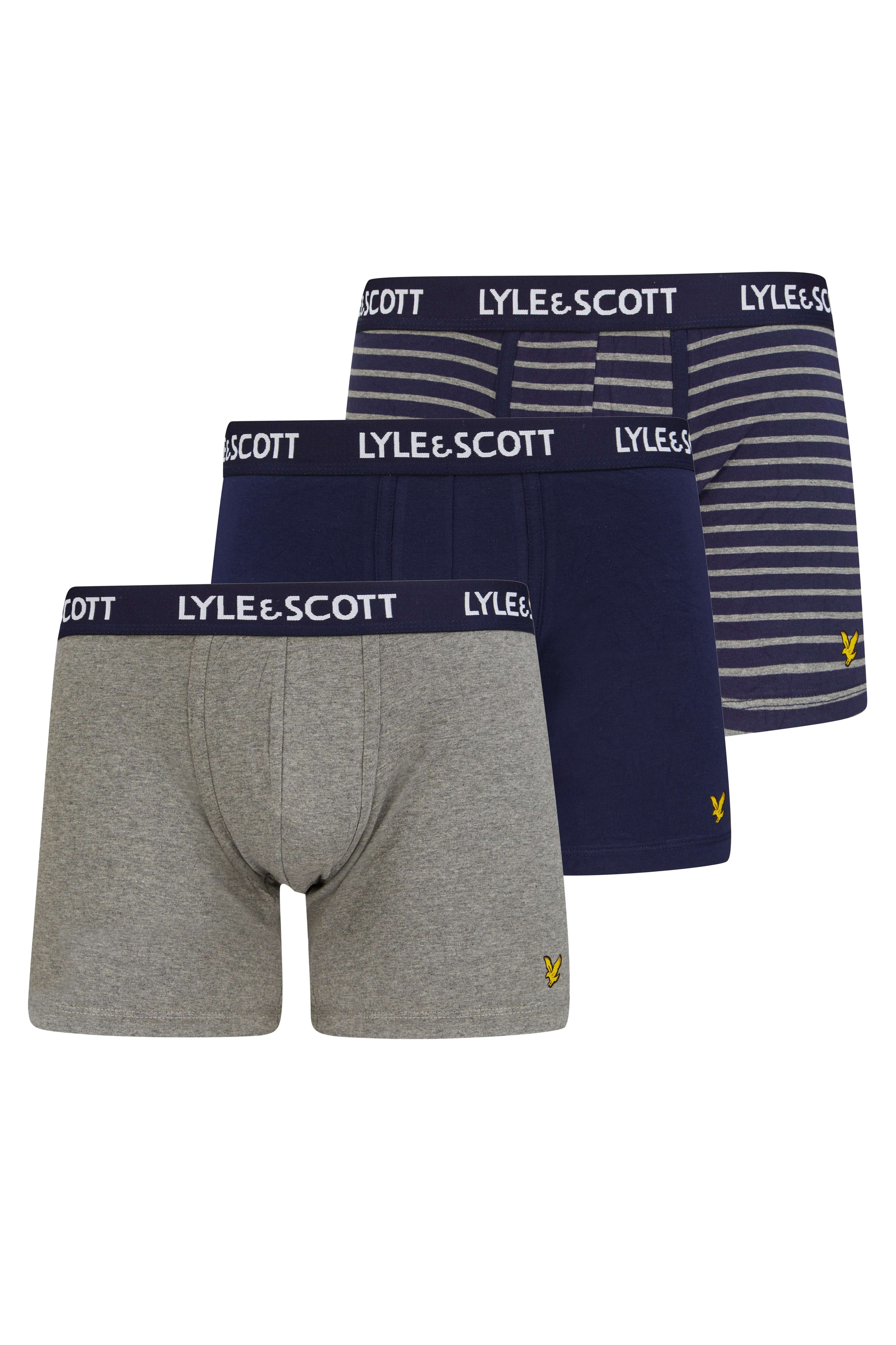 Lyle & Scott 3 Pack Men's Ethan Trunks - Peacoat/Stripes/ Grey Marl