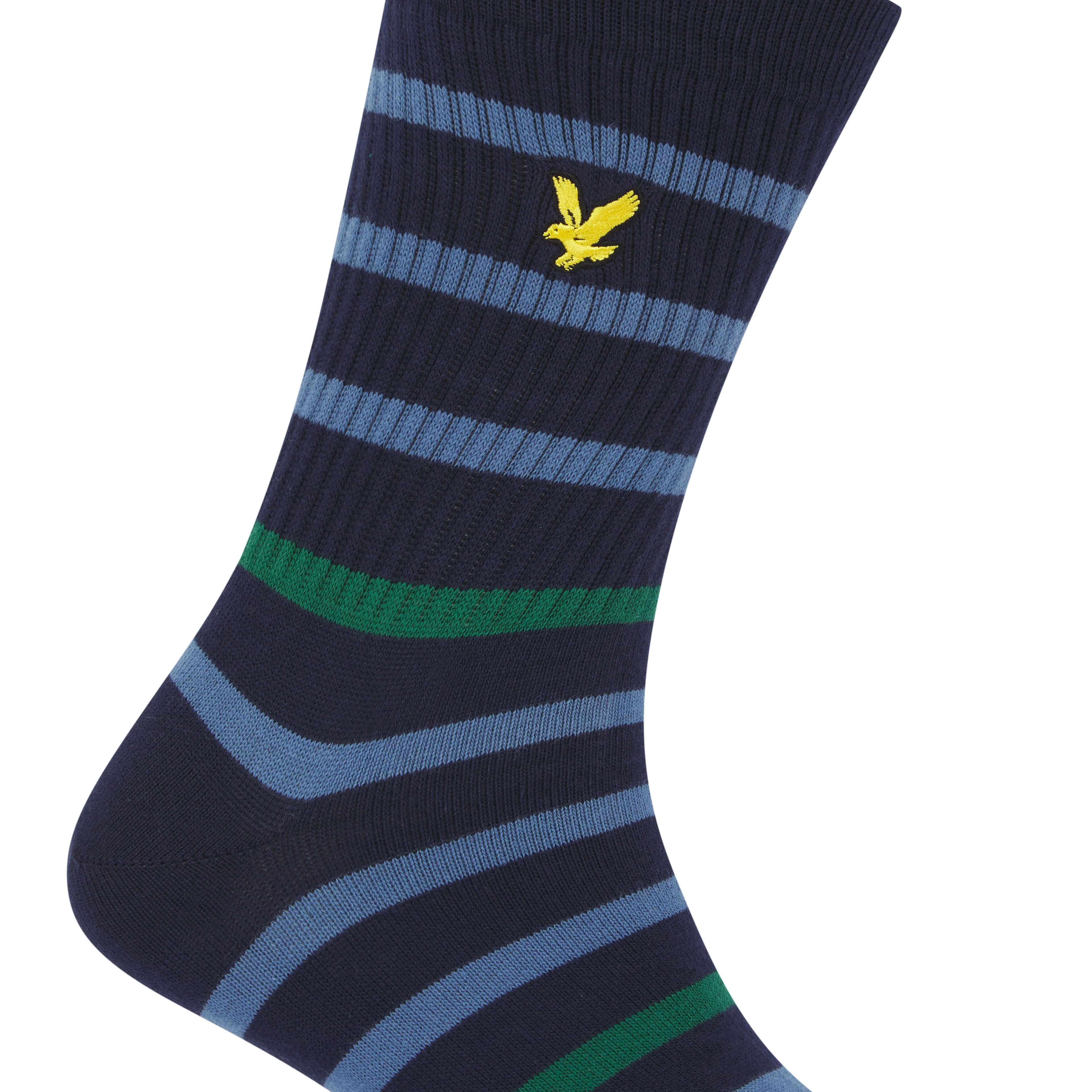 Lyle & Scott 3 Pack Fabian Crew Socks - Stripe/Peacoat/Blue