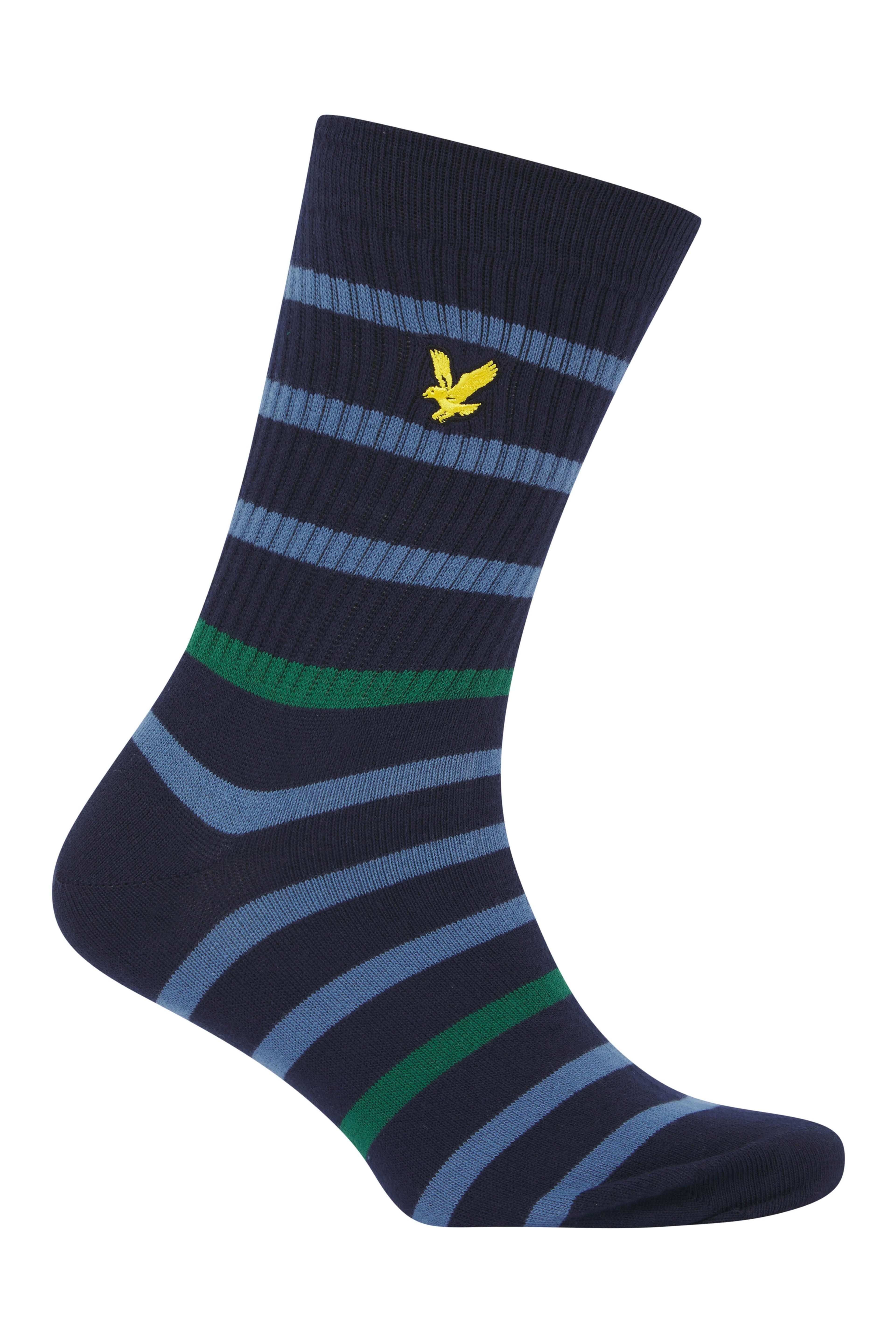 Lyle & Scott 3 Pack Fabian Crew Socks - Stripe/Peacoat/Blue