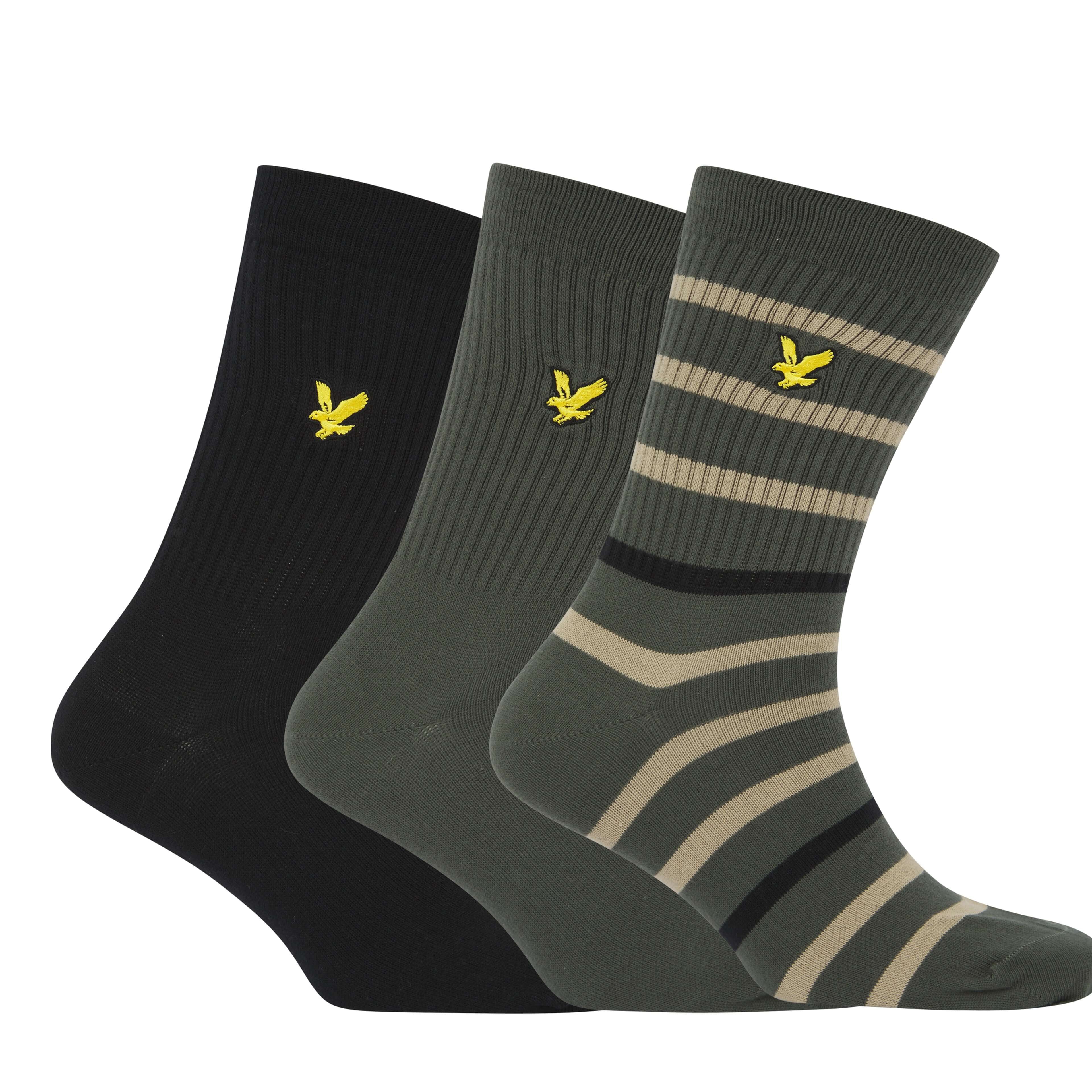 Lyle & Scott 3 Pack Fabian Crew Socks - Stripe/IVY/Black